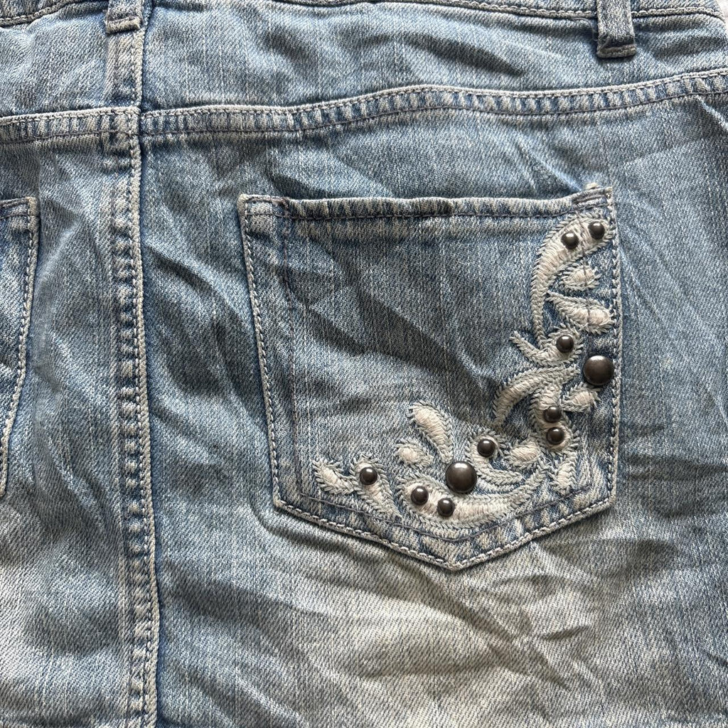 Y2K 2000s Celebrity Pink Studded Denim Mini Skirt