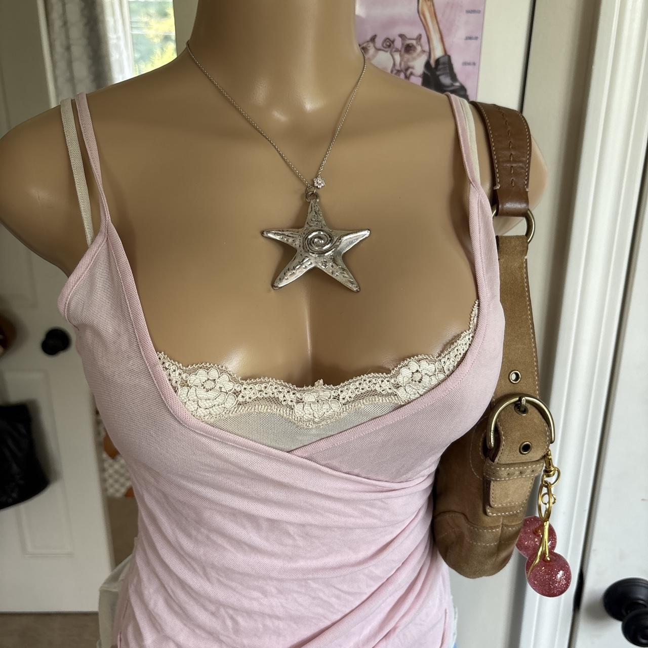 y2k 2000s Express baby pink layered lace cami top