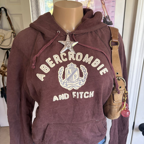 00s Abercrombie & Fitch brown spellout hoodie (size L)