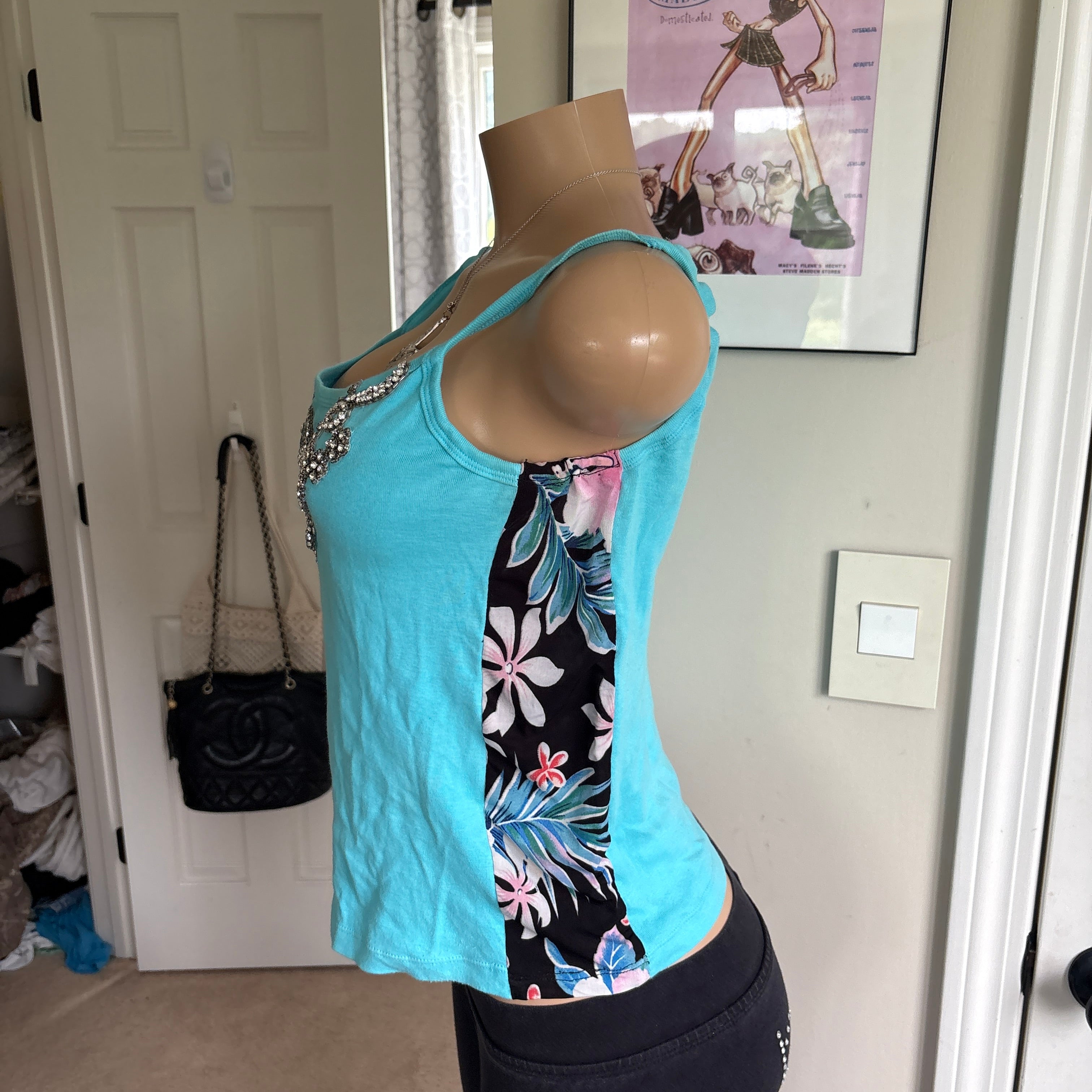 00s avant garde blue rhinestone cami (size L)