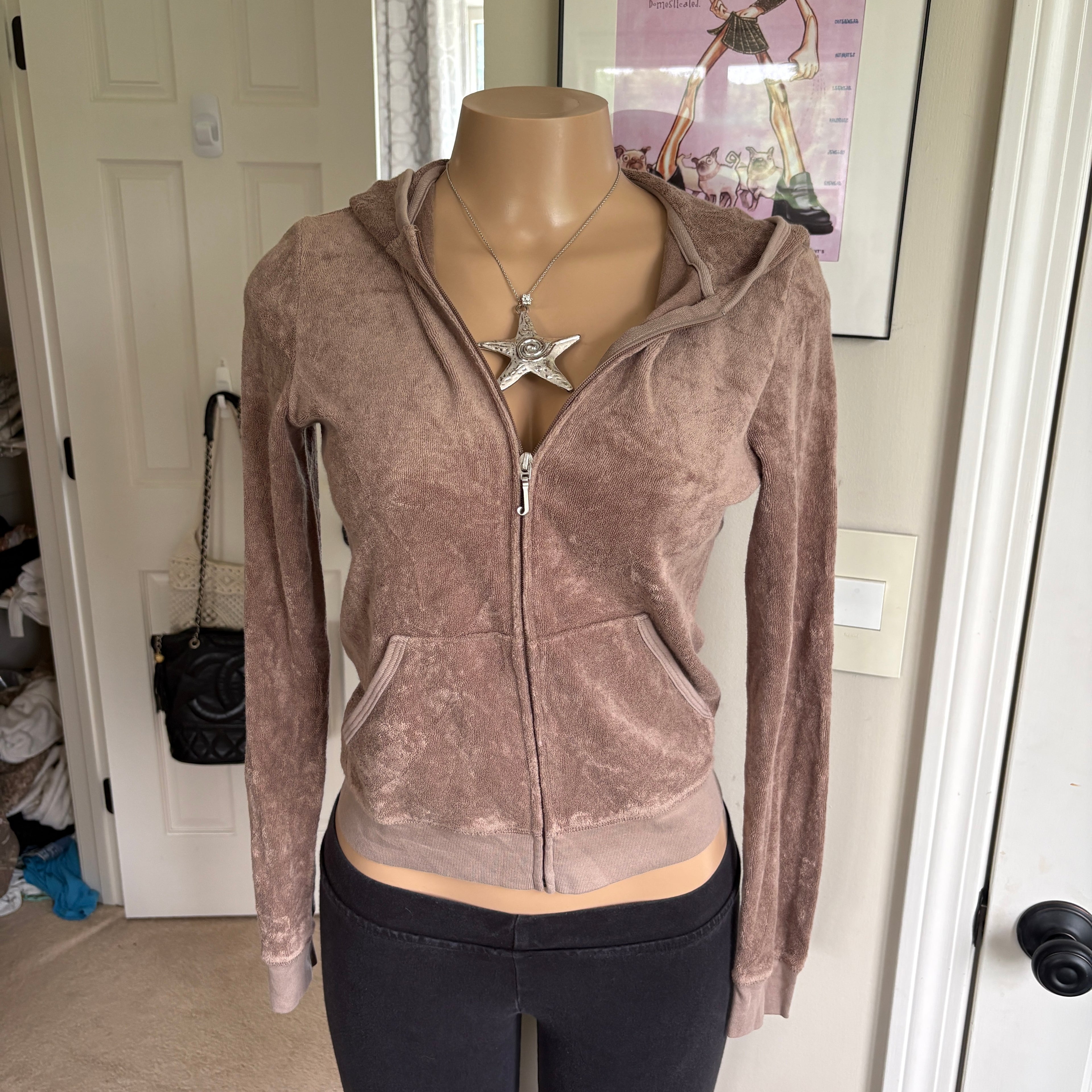 00s vintage Juicy Couture terrycloth light brown track hoodie (size M)