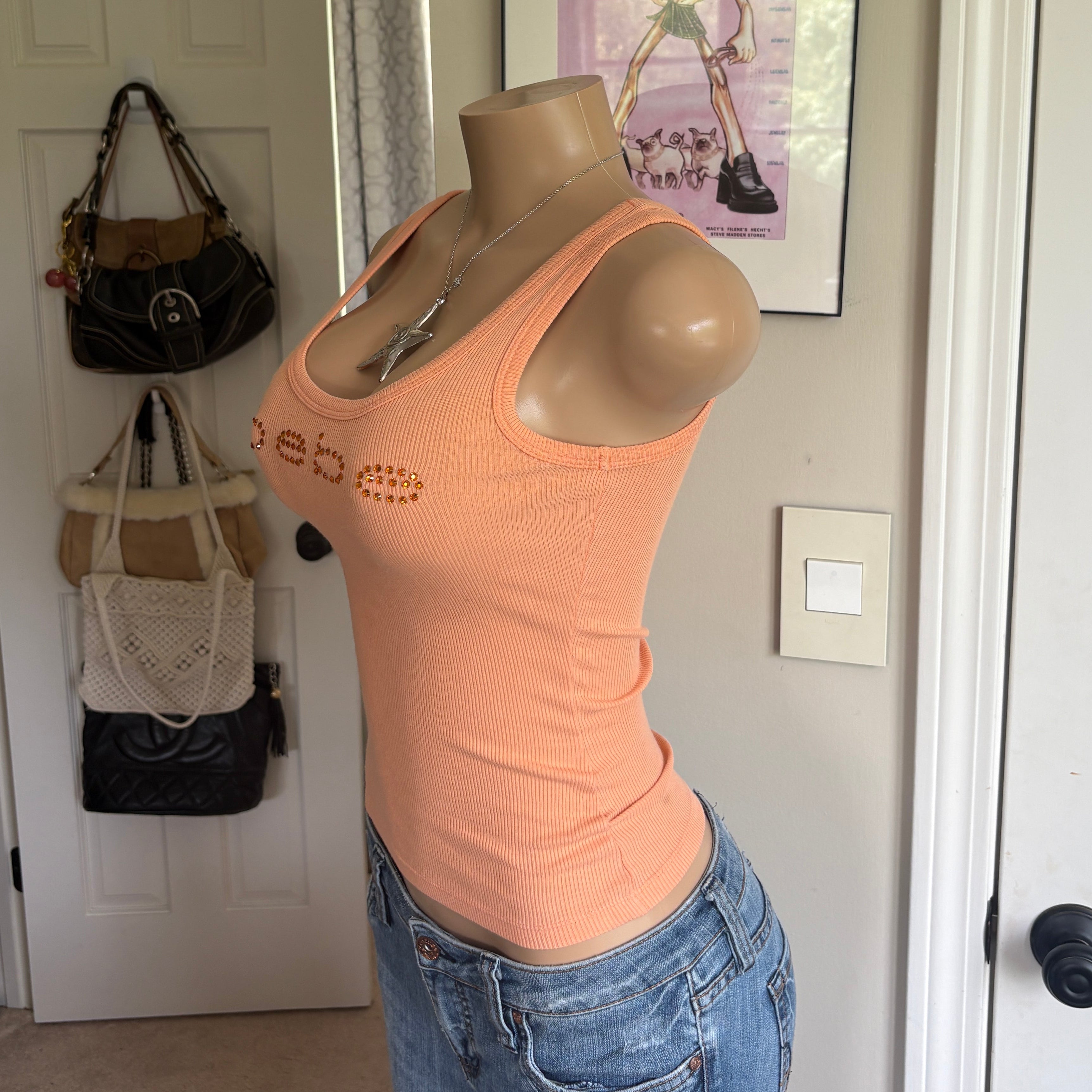 00s Bebe spellout orange tank top (size XS)