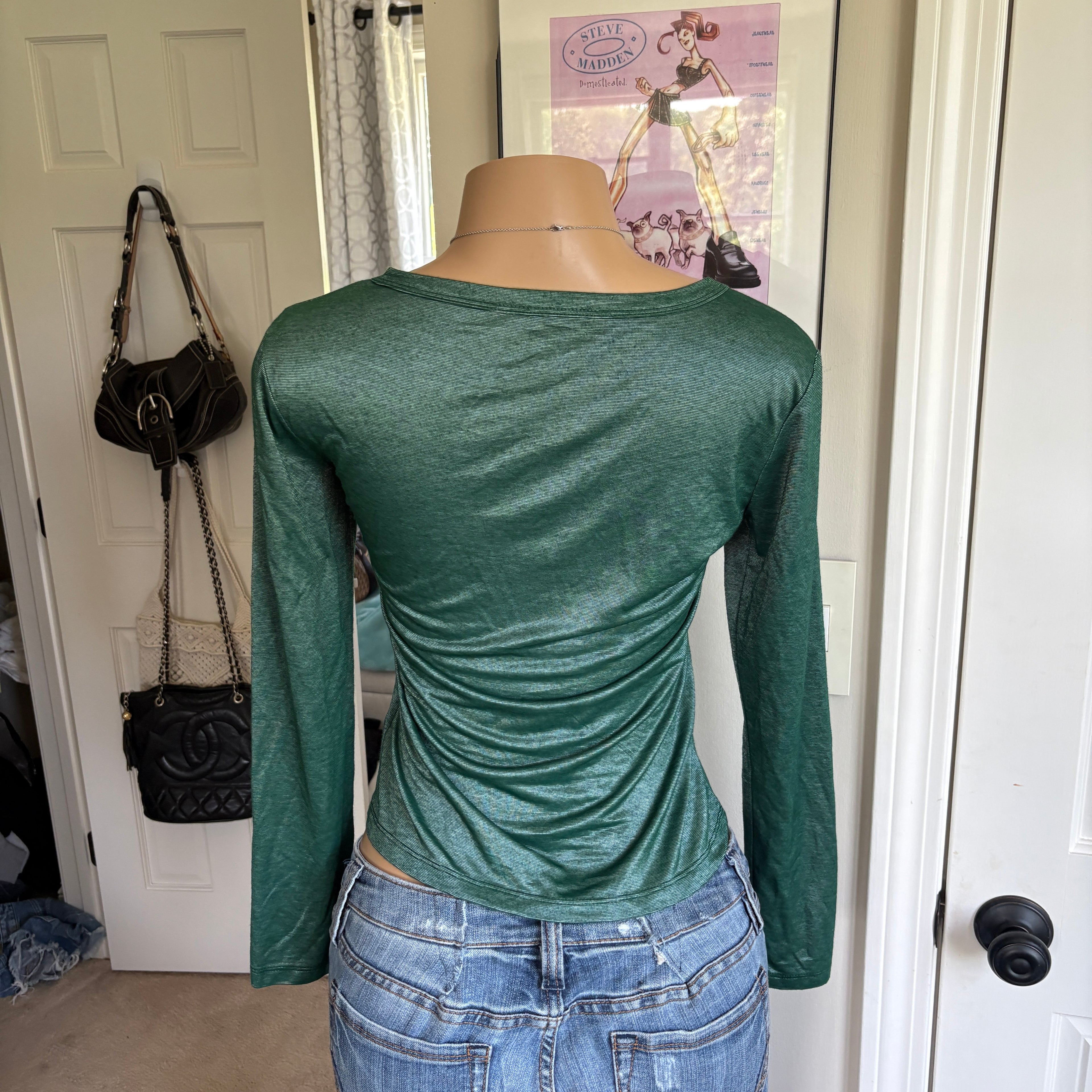 00s John Galliano green spellout long sleeve (size L)
