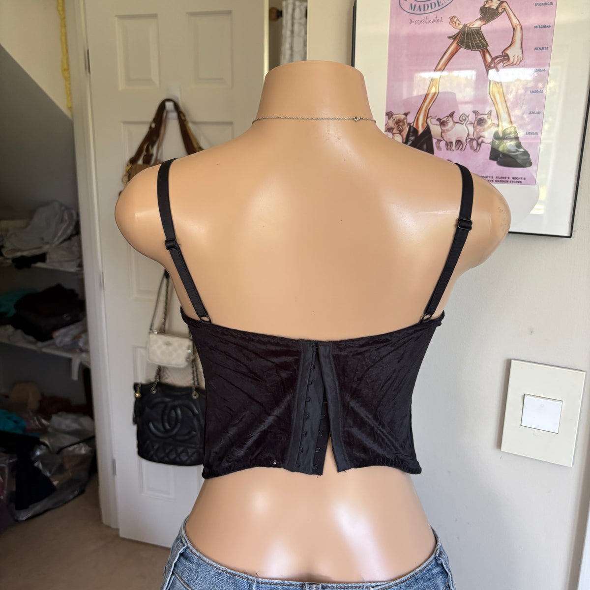 00s black velvet floral corset cami top (size 34B)