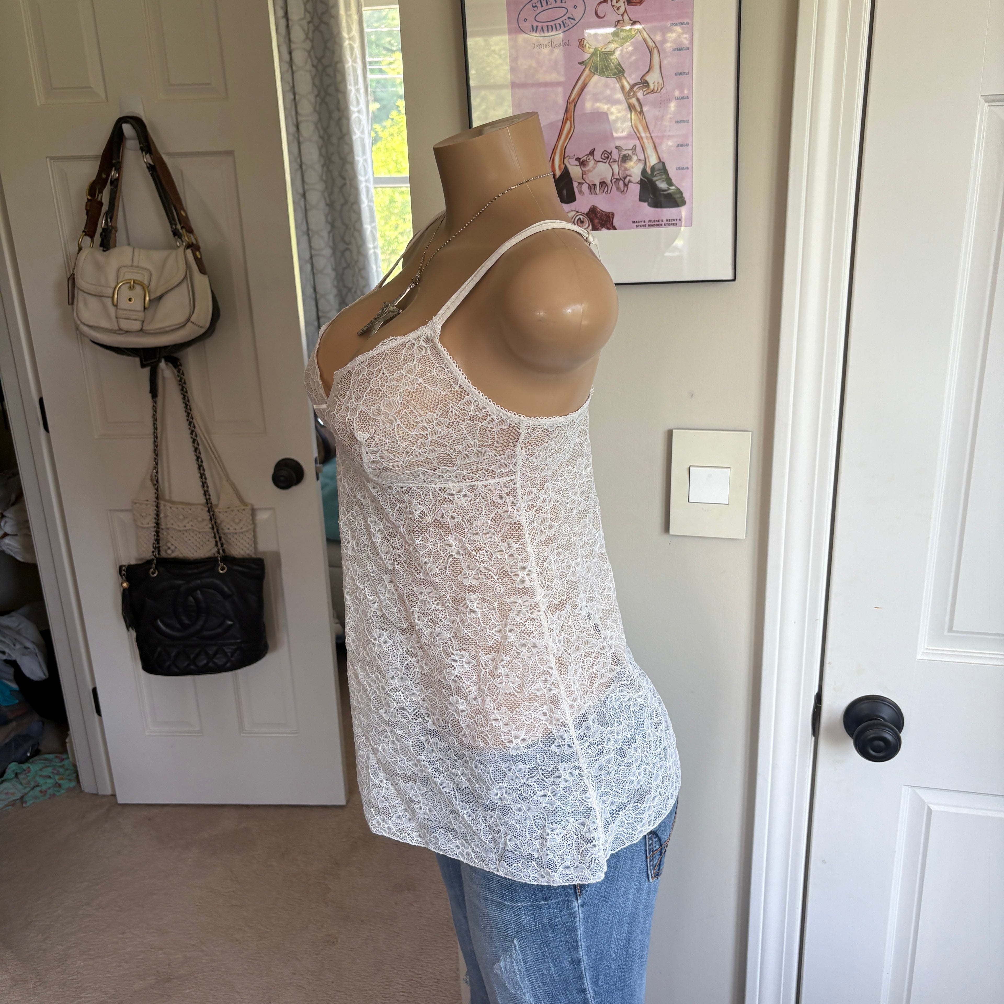 00s white lace cami slip top (size S)