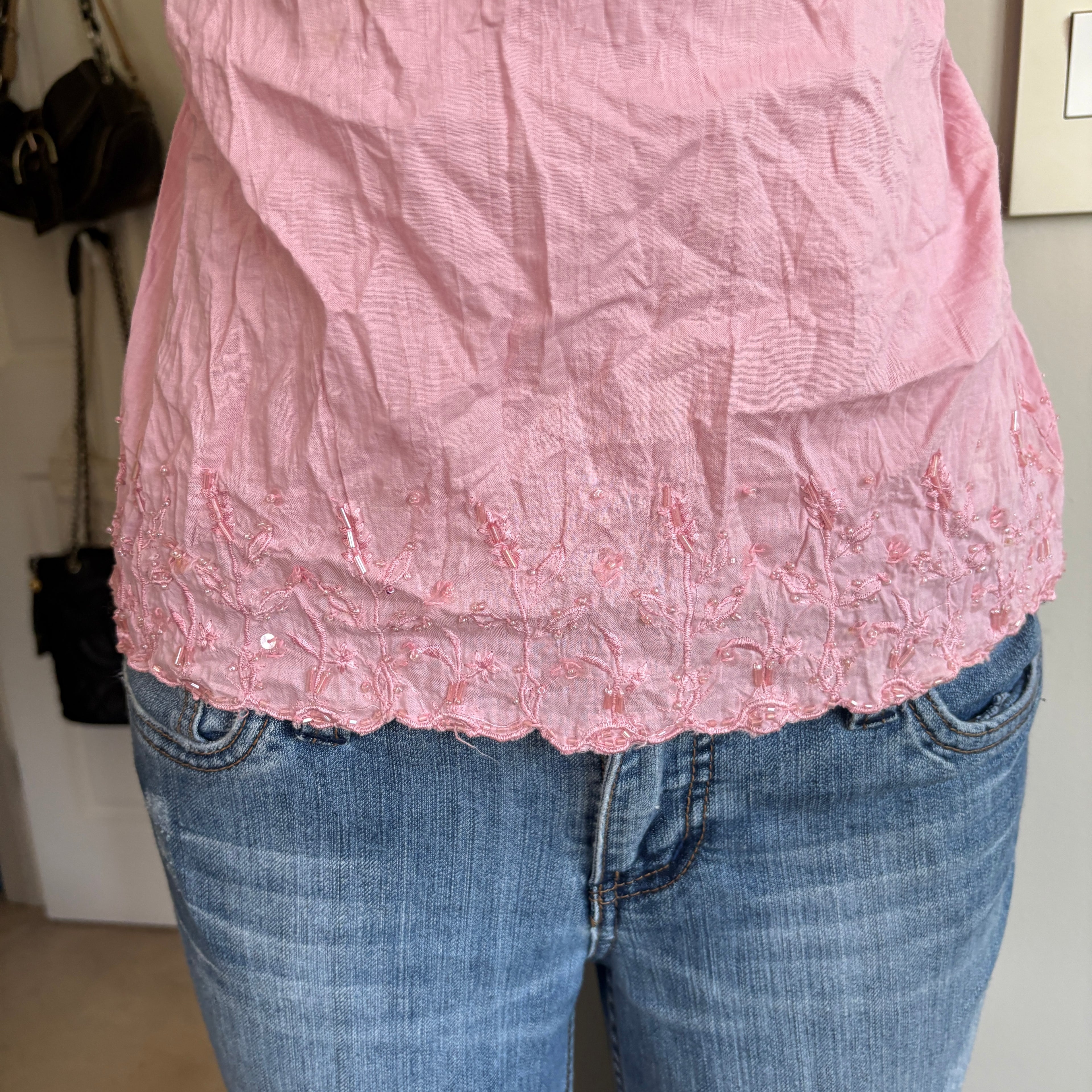 00s pink tie back cami (size S)
