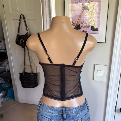00s black floral corset bustier top (size M)