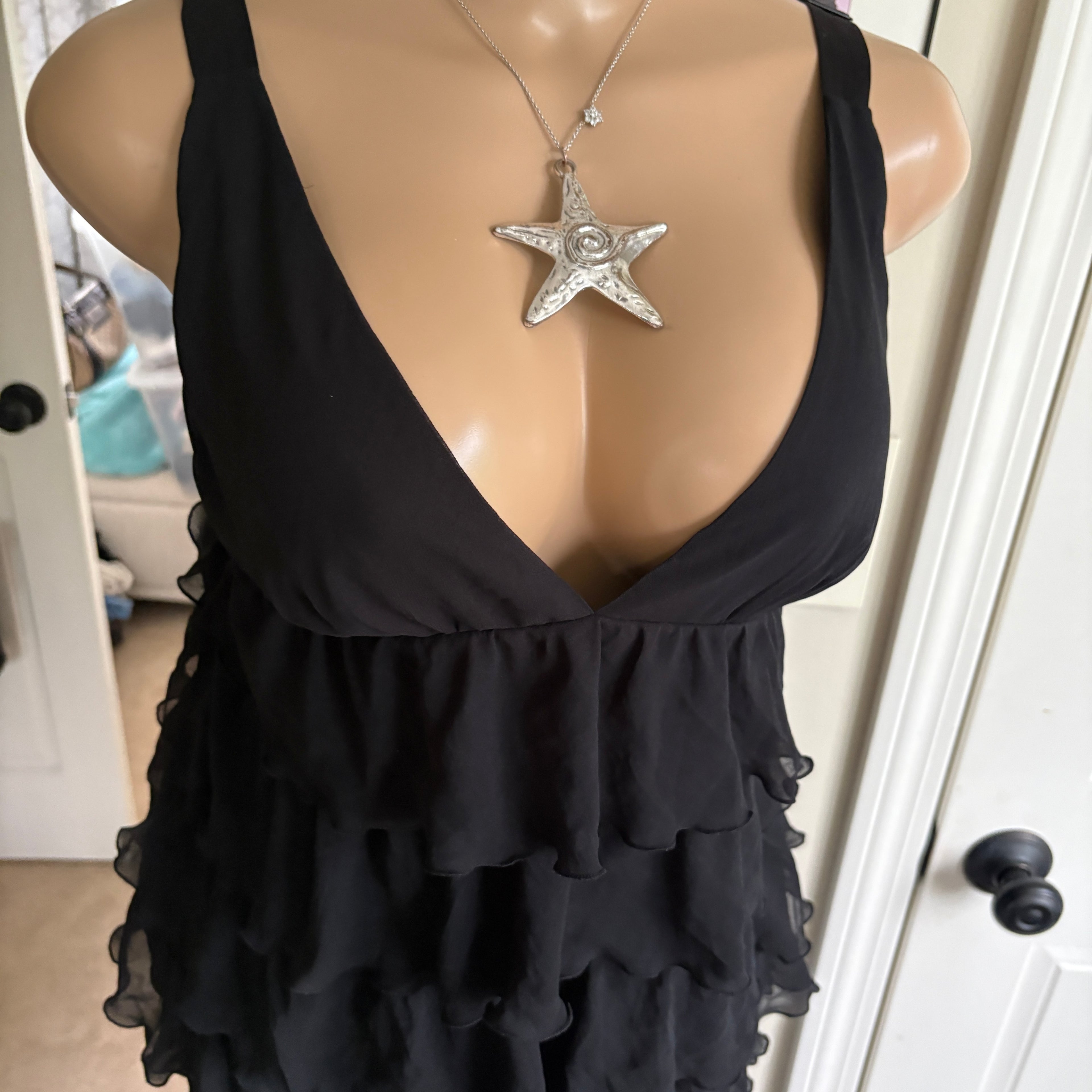 00s Victoria's Secret black ruffle babydoll tank top (size M)