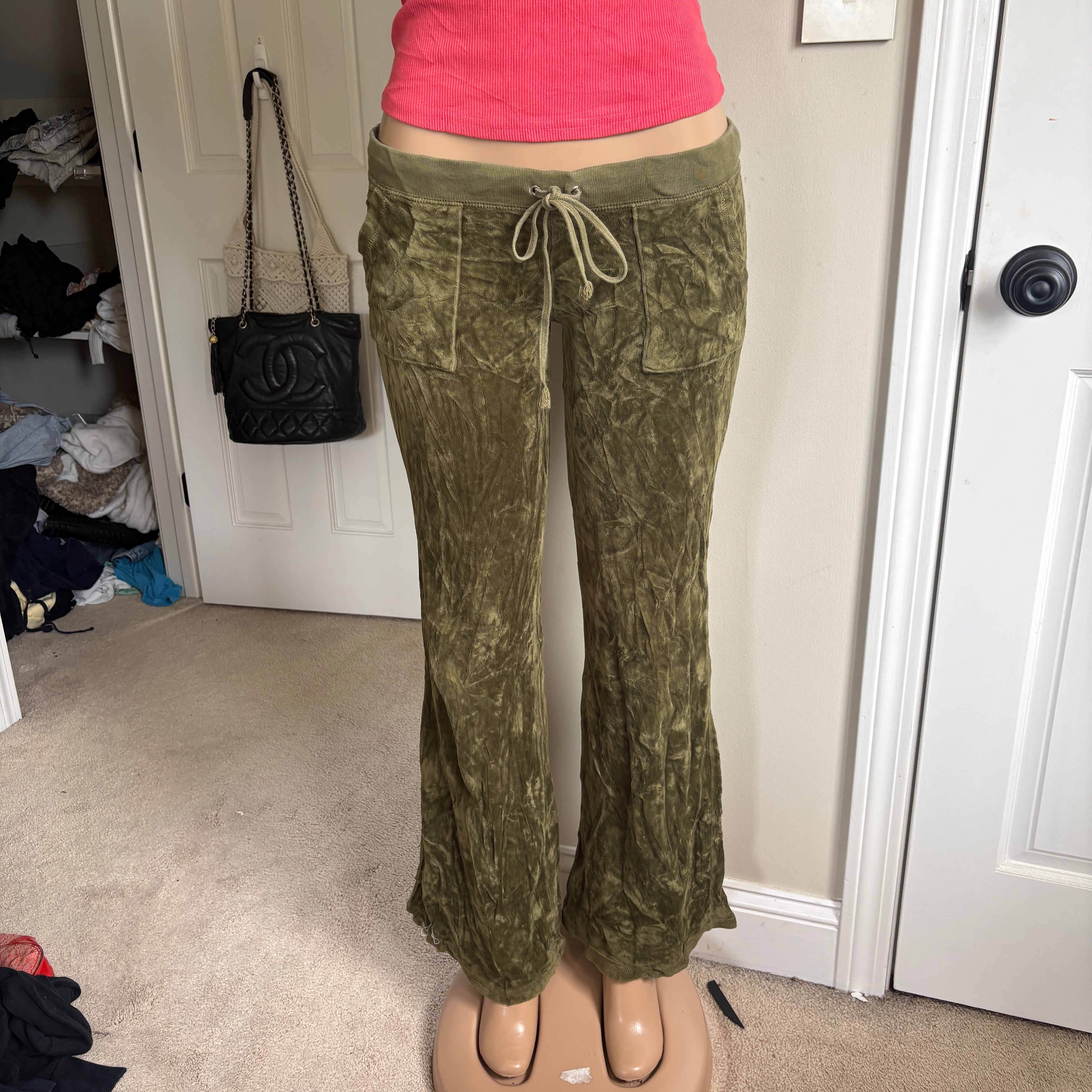 00s vintage Juicy Couture green velour snapback track sweatpants (size S)