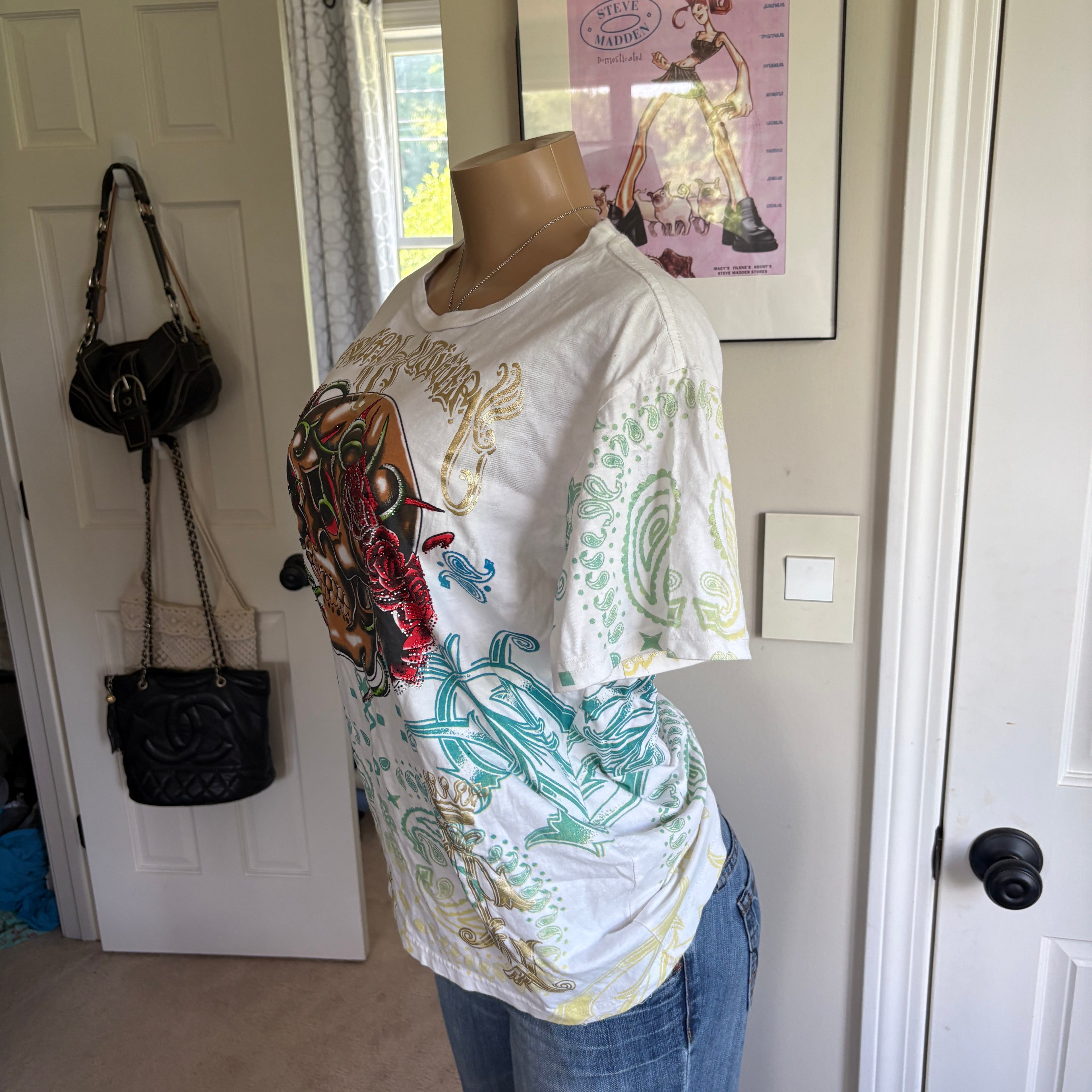 00s Christian Audigier skull spellout t shirt (size L)