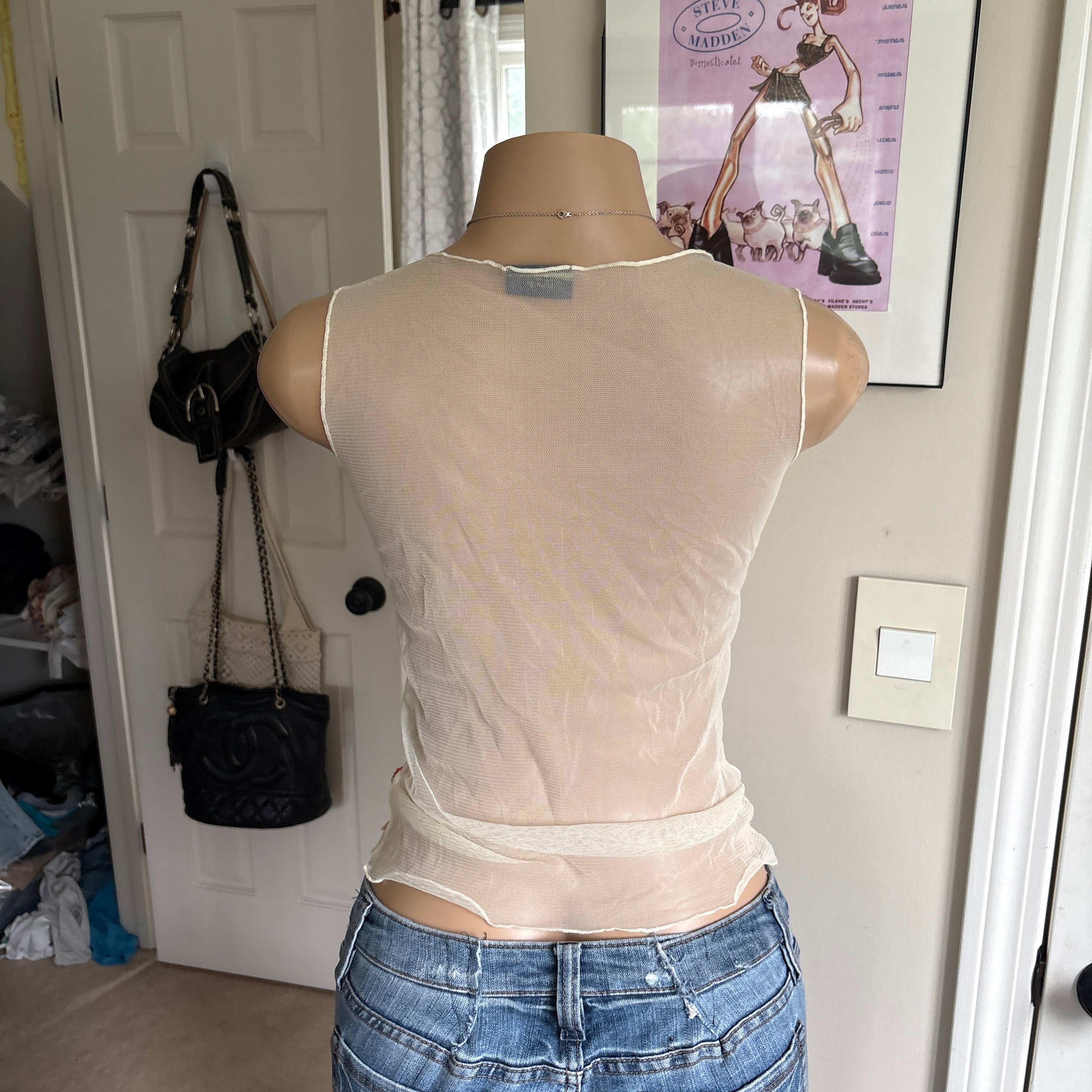 00s sheer floral beaded mesh tank top (size M)