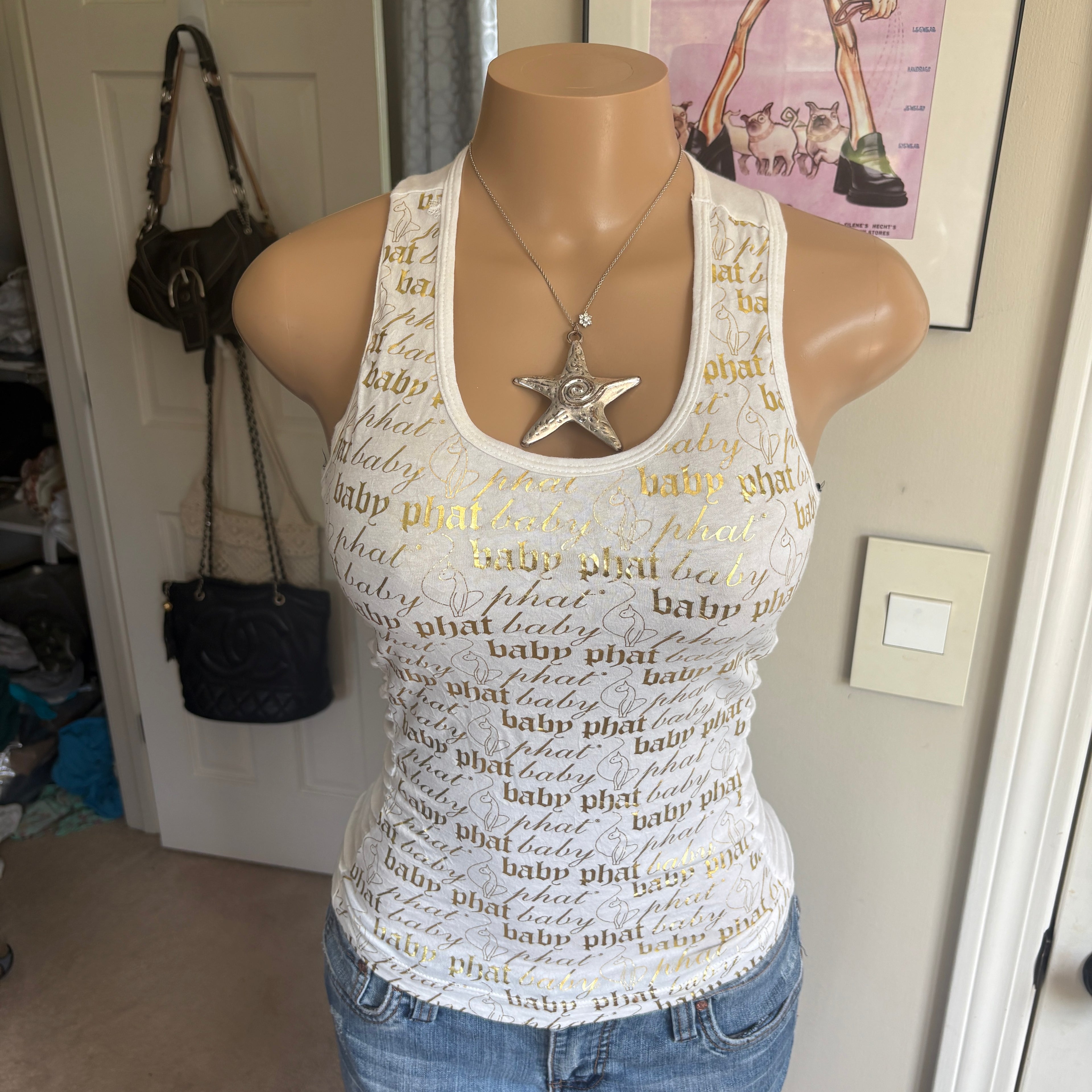 00s Baby Phat white & gold spellout tank top (size S)