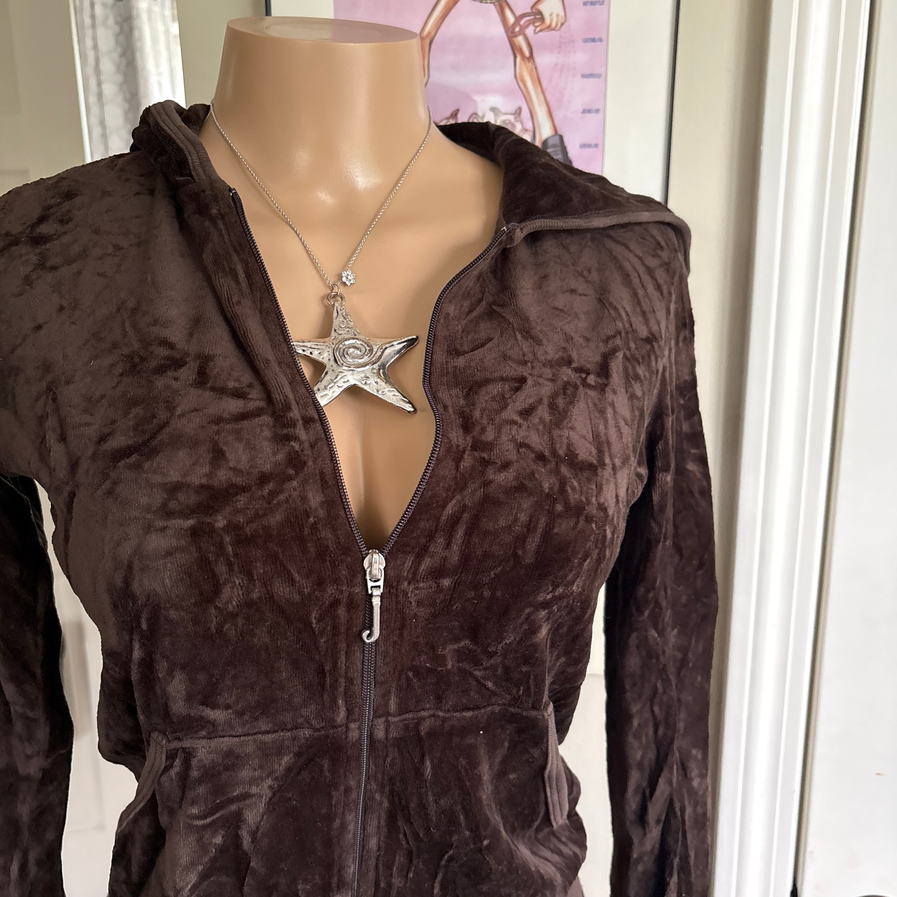 00s vintage Juicy Couture brown velour zip track hoodie (size M)