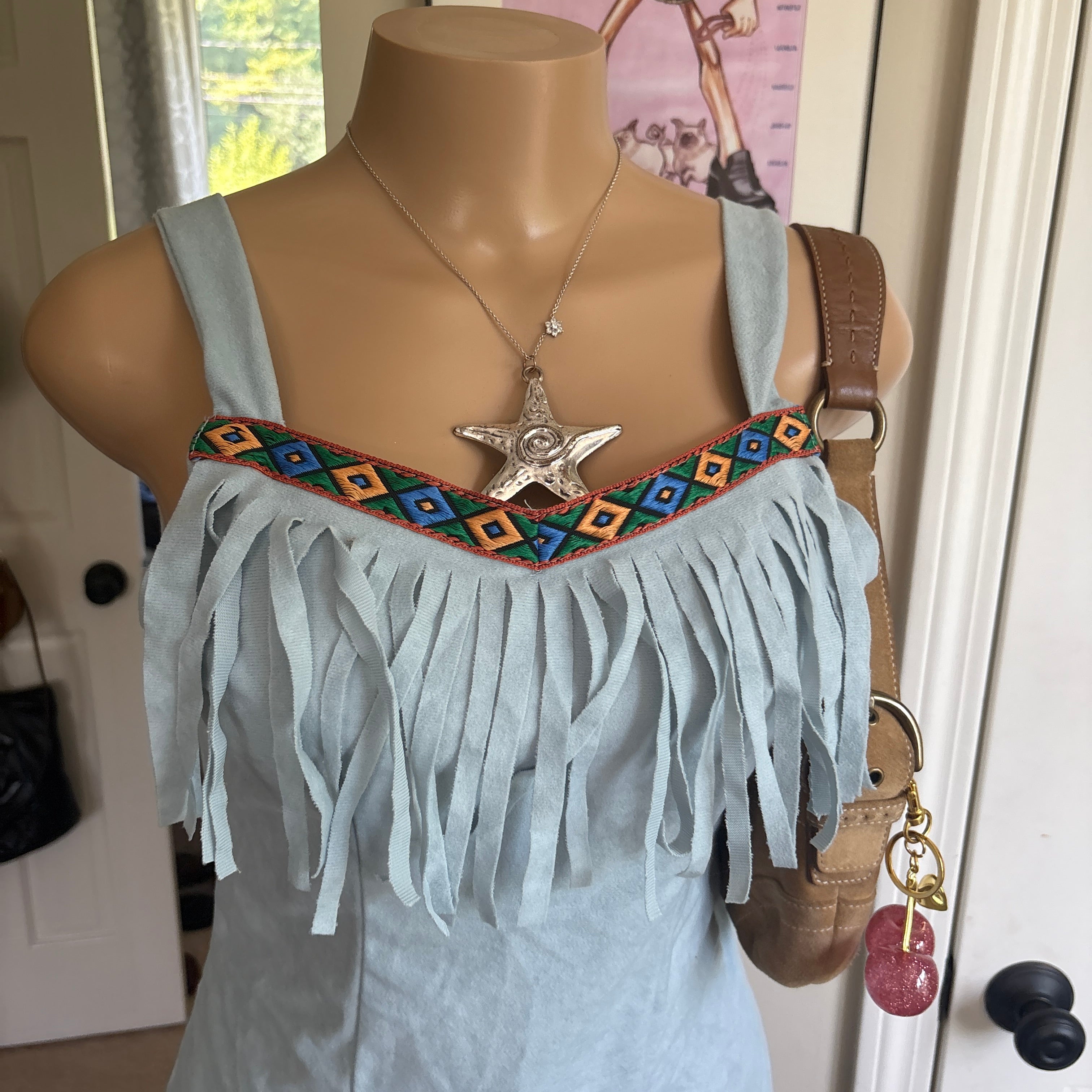 00s western baby blue fringe dress (size S)