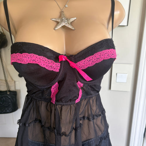 00s black & pink push up bustier lingerie top (size XL)