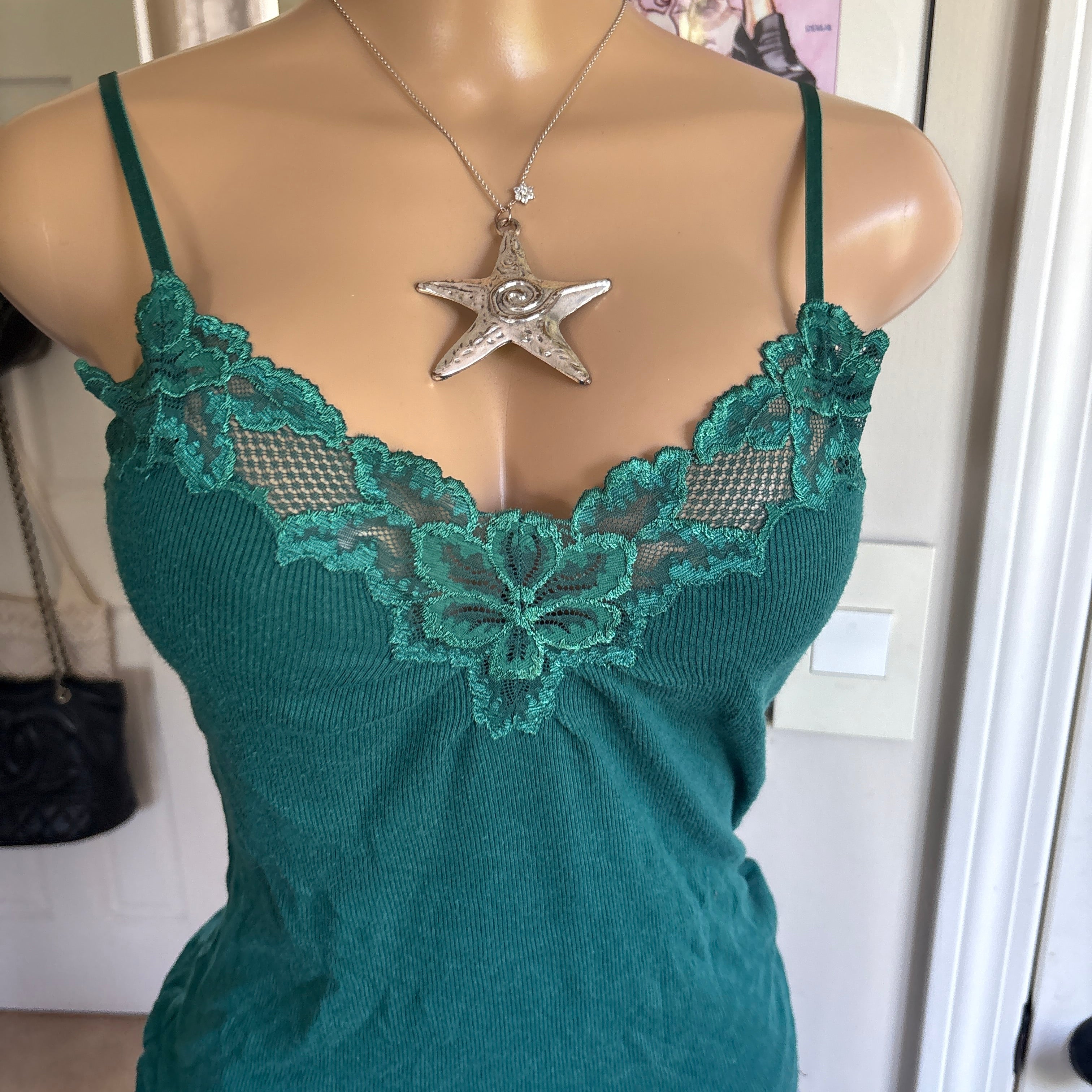 00s green lace cami (size M)