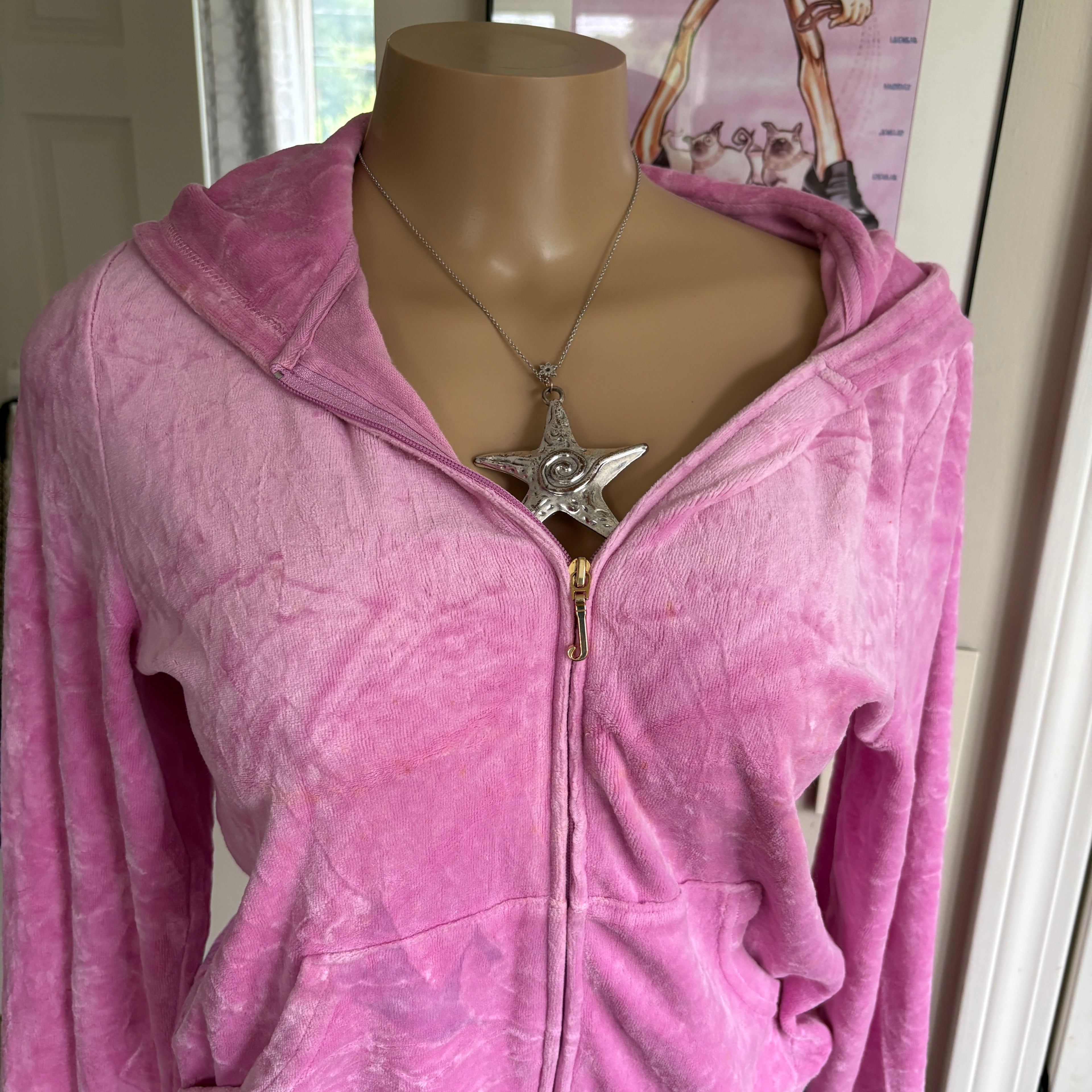 00s Juicy Couture pink spellout bling zip track hoodie (size XL)