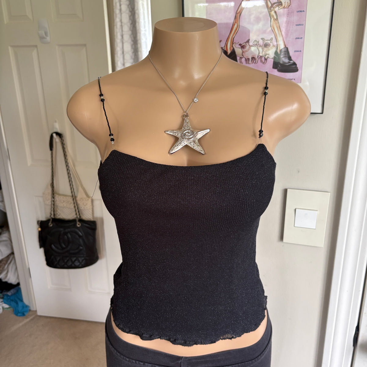 00s black beaded strap cami (size S)