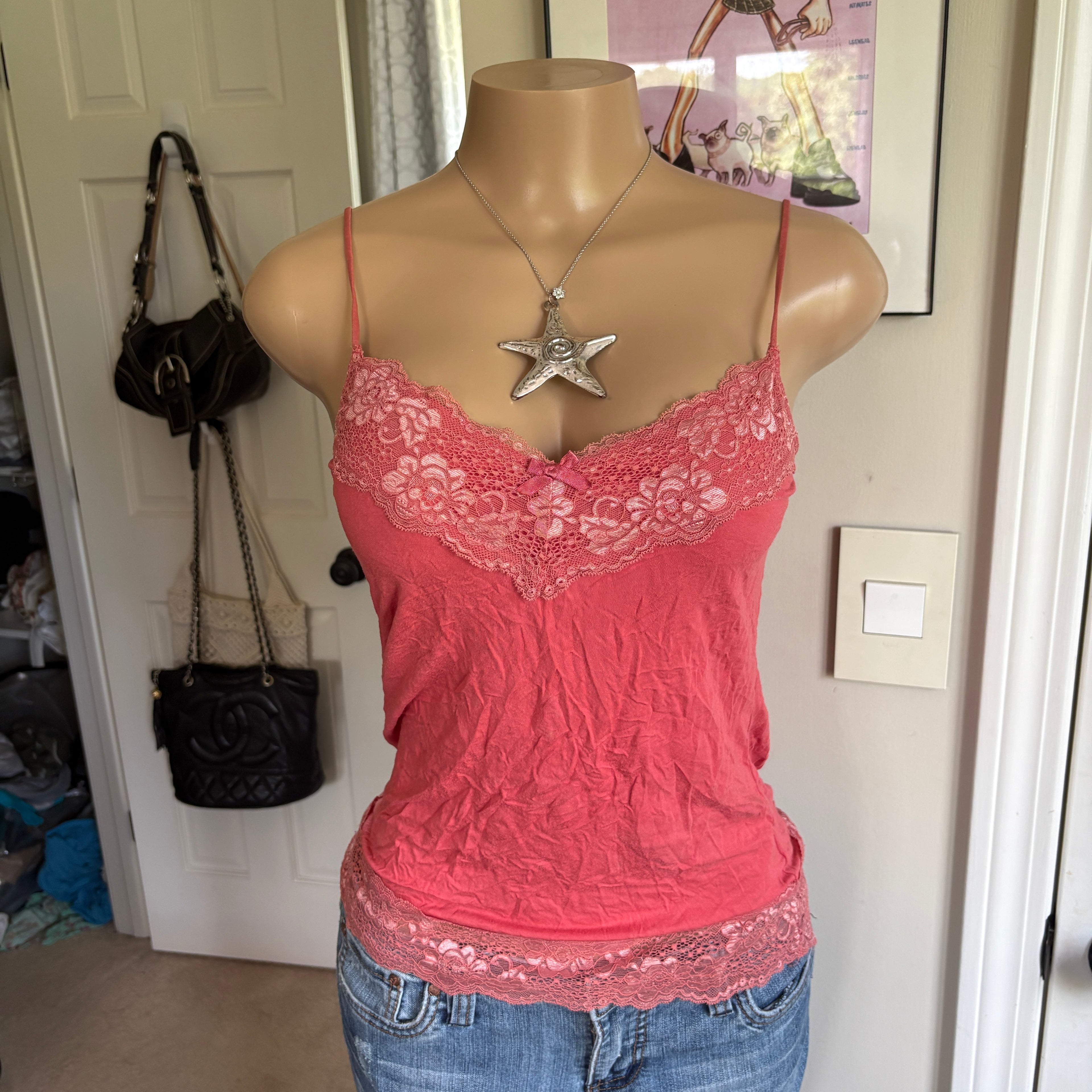 00s pink raspberry lace cami (size M)