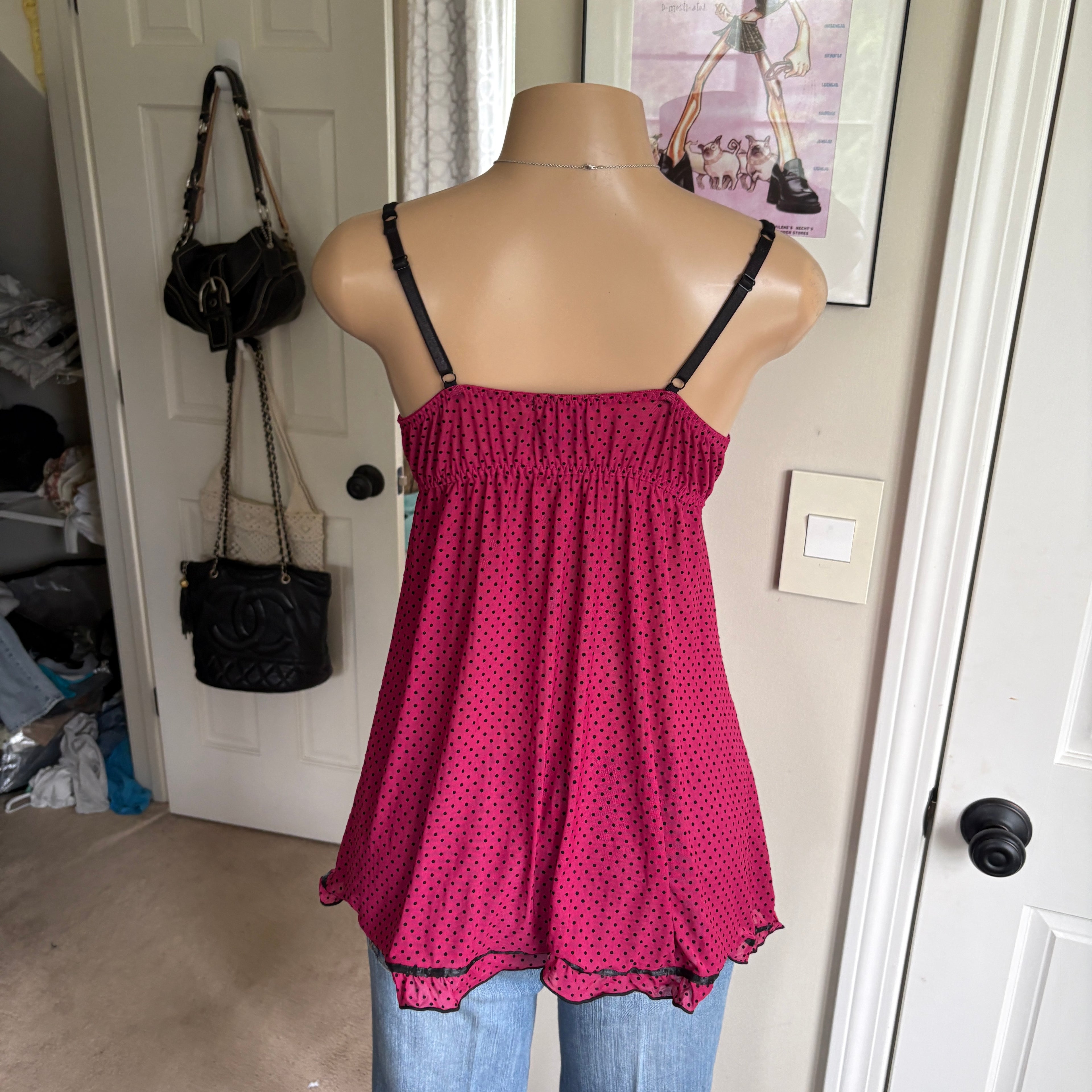 00s raspberry red polka dot babydoll cami (size L)