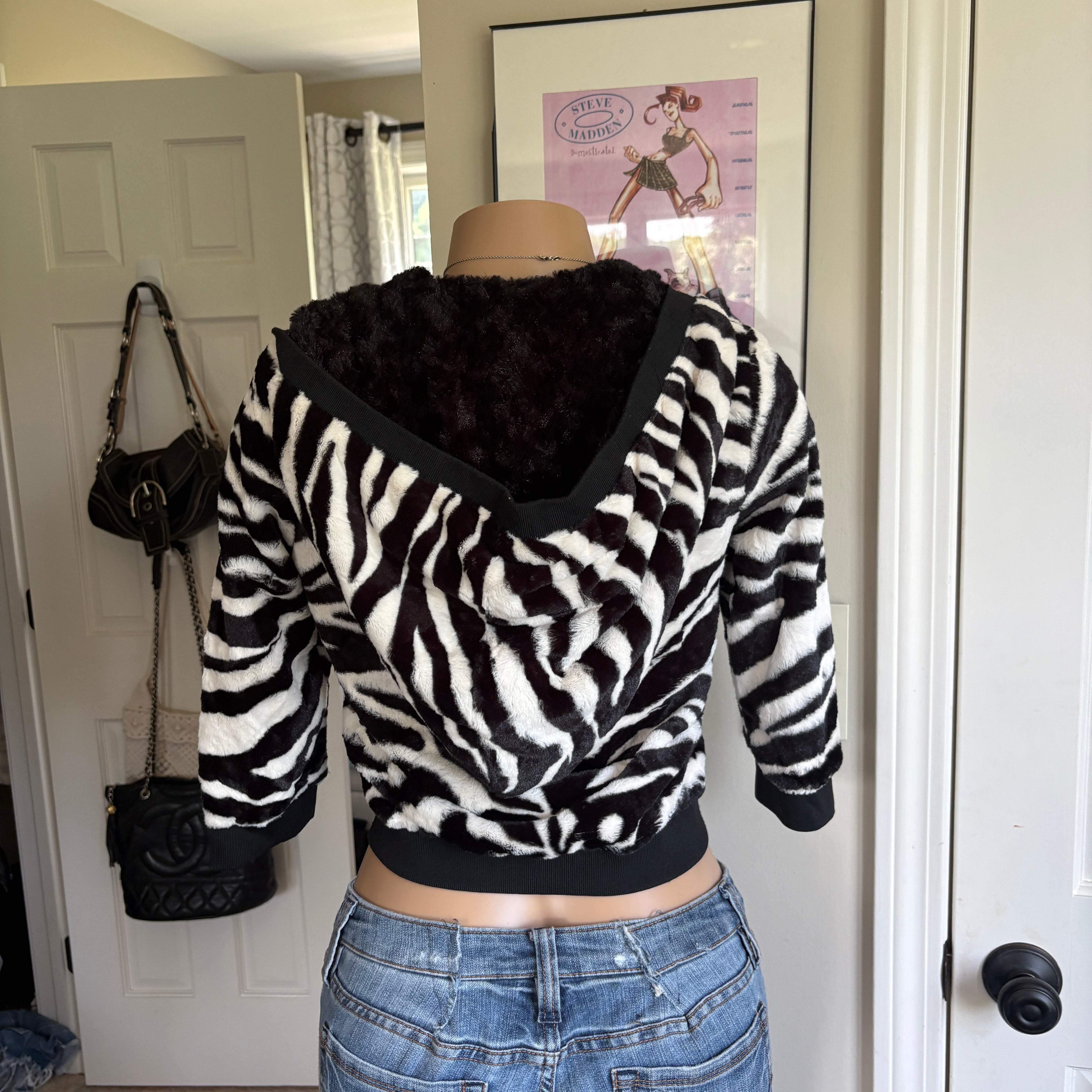 00s Dolce & Gabbana zebra faux fur hooded jacket (size S)