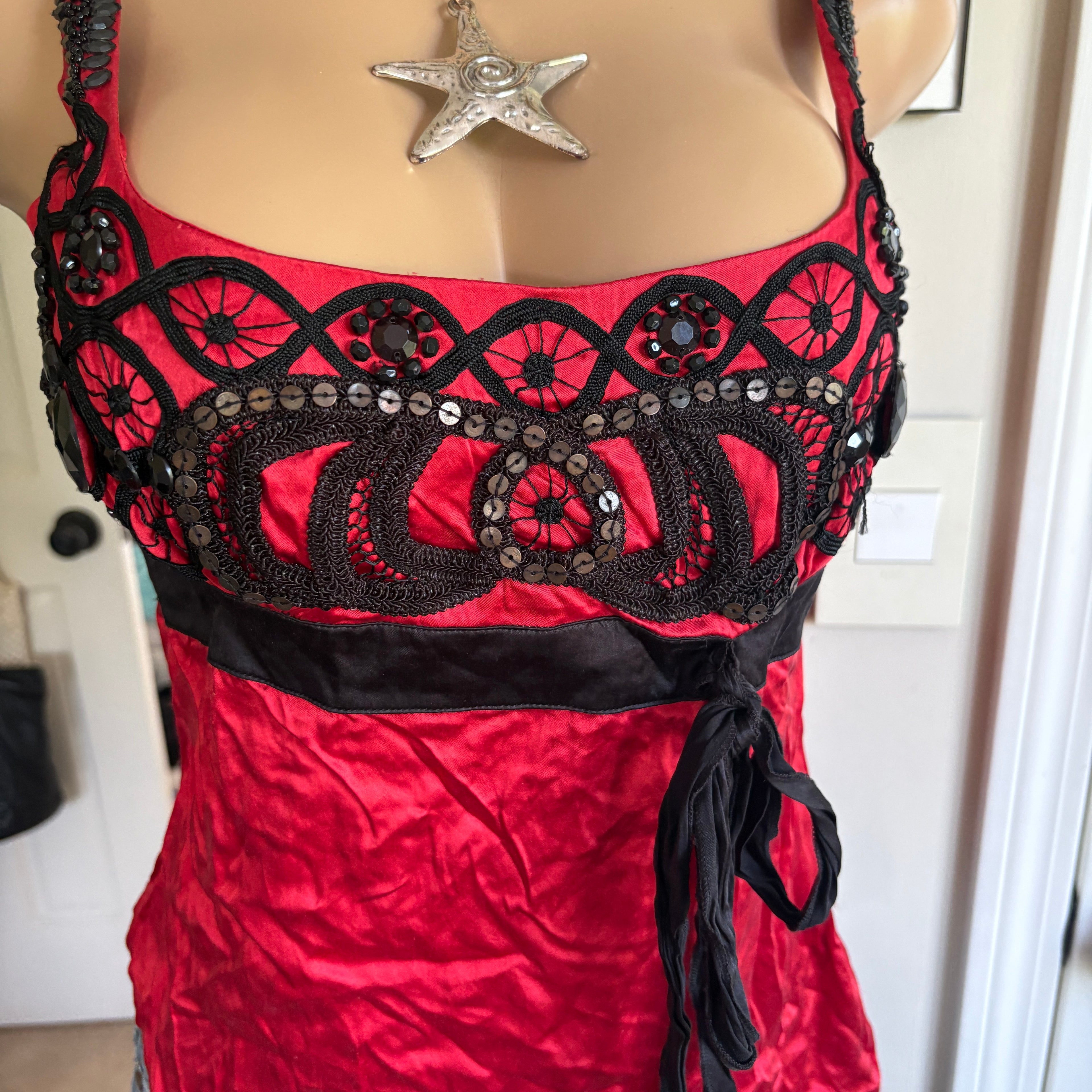 00s Bebe red & black silk tank top (size M)
