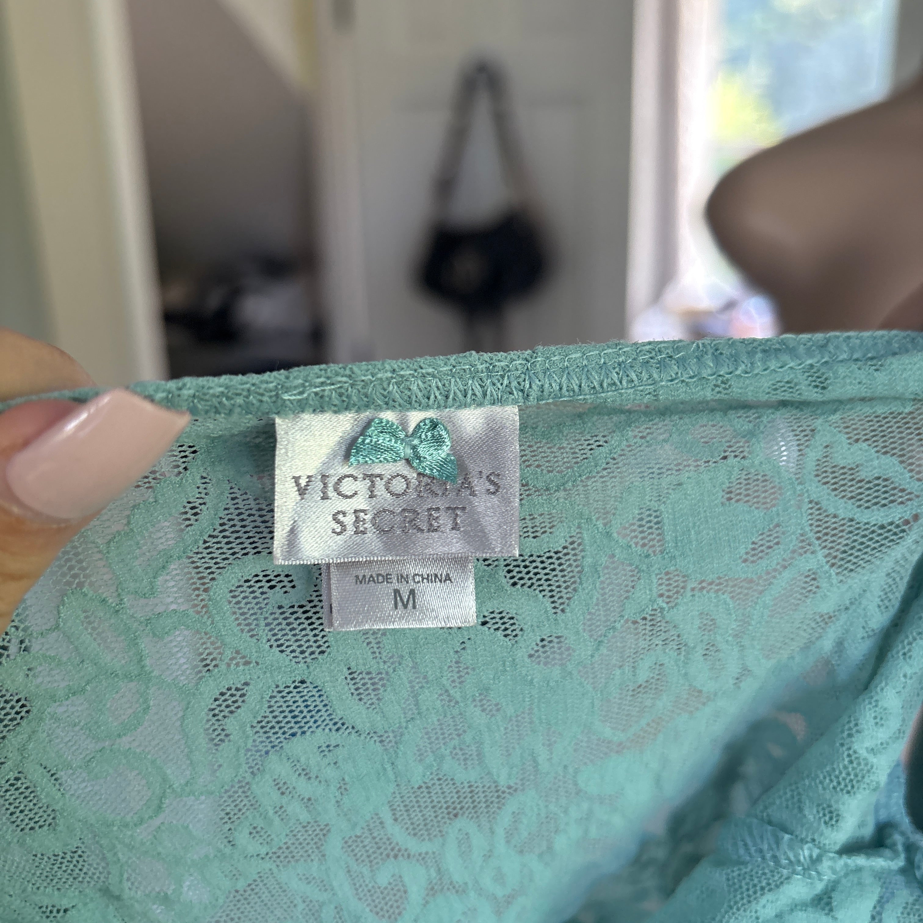 00s Victoria's Secret mint blue lace slip cami (size M)