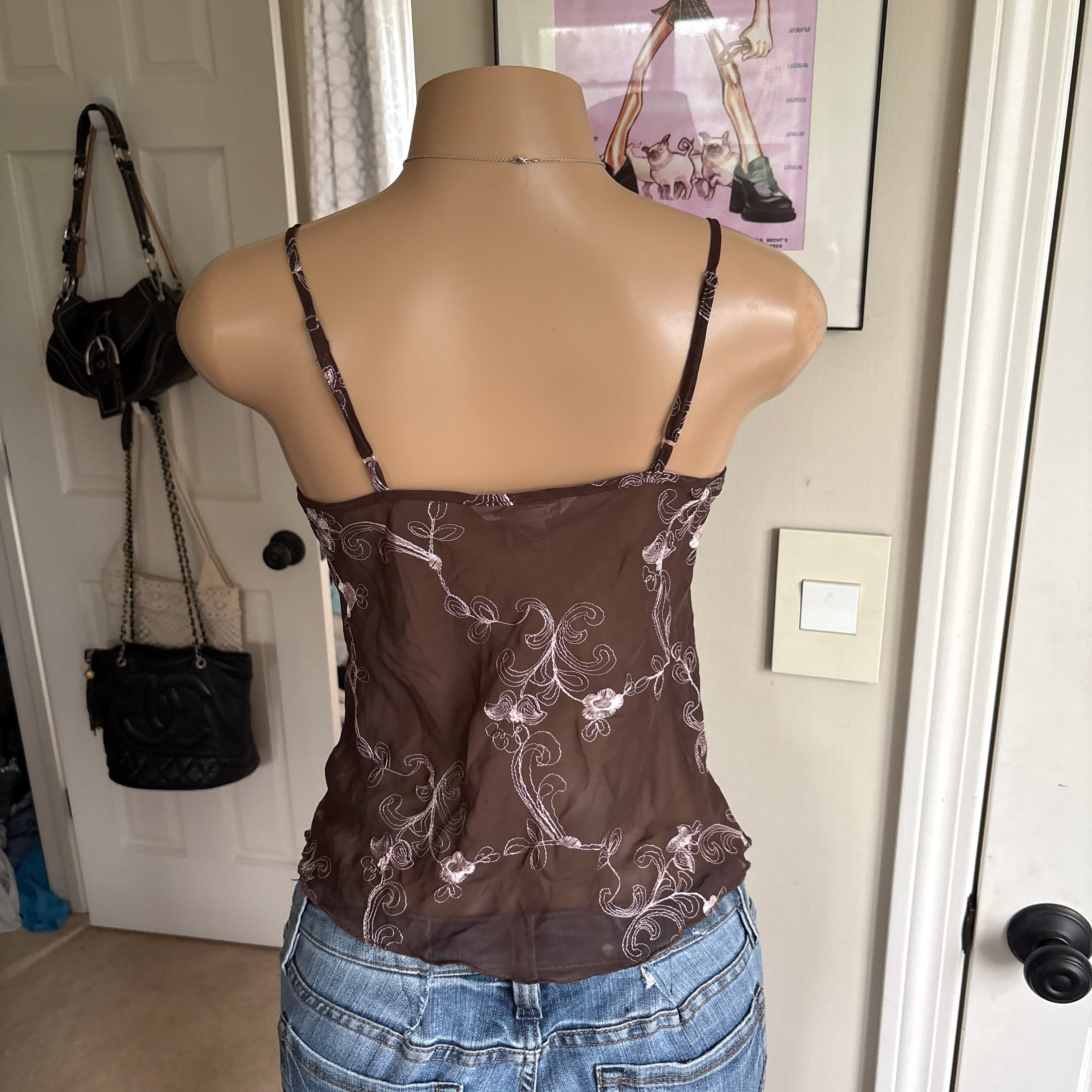 00s brown floral cami tank top (size M)