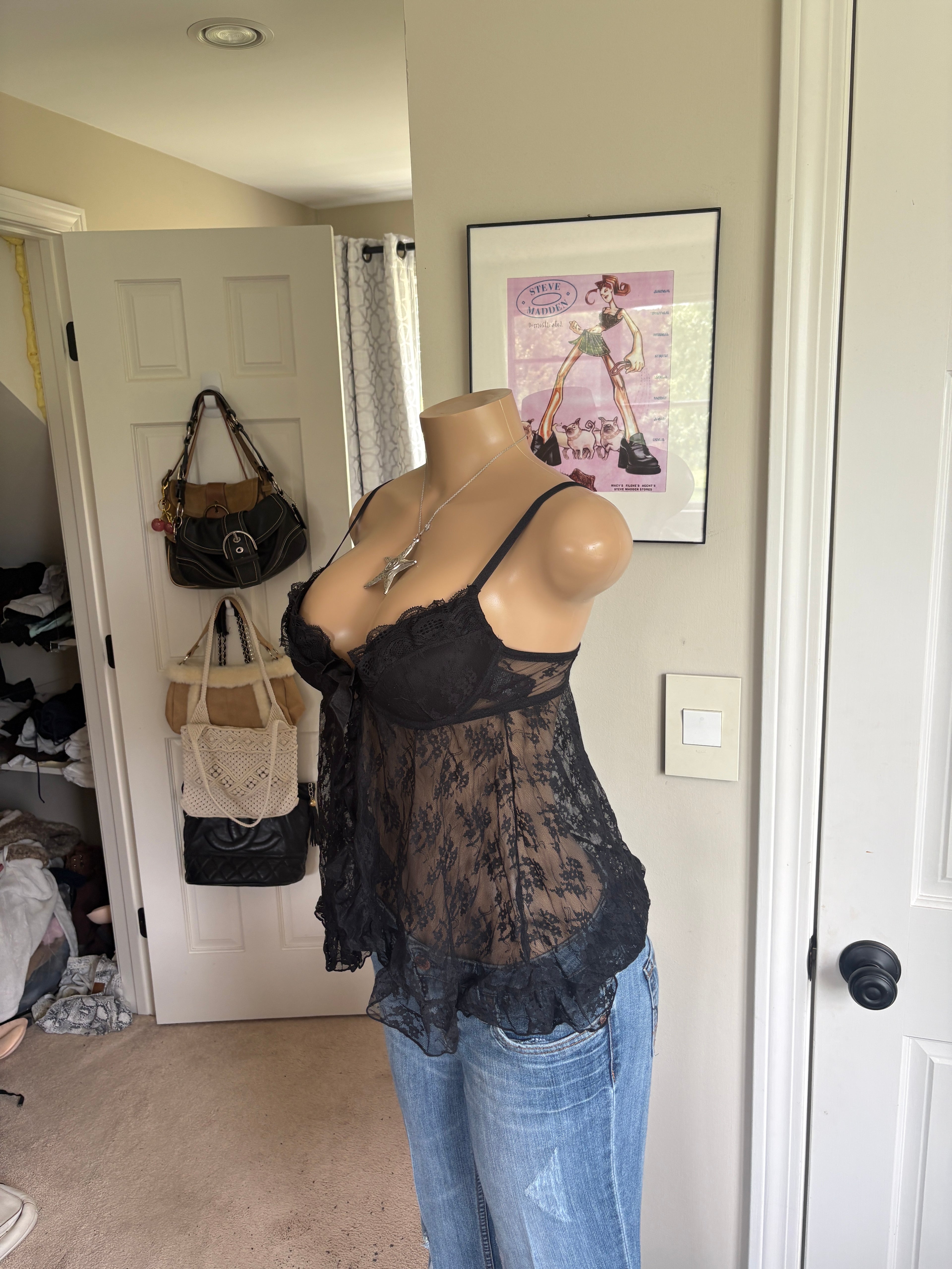 00s black lace babydoll bustier top (size S/M)