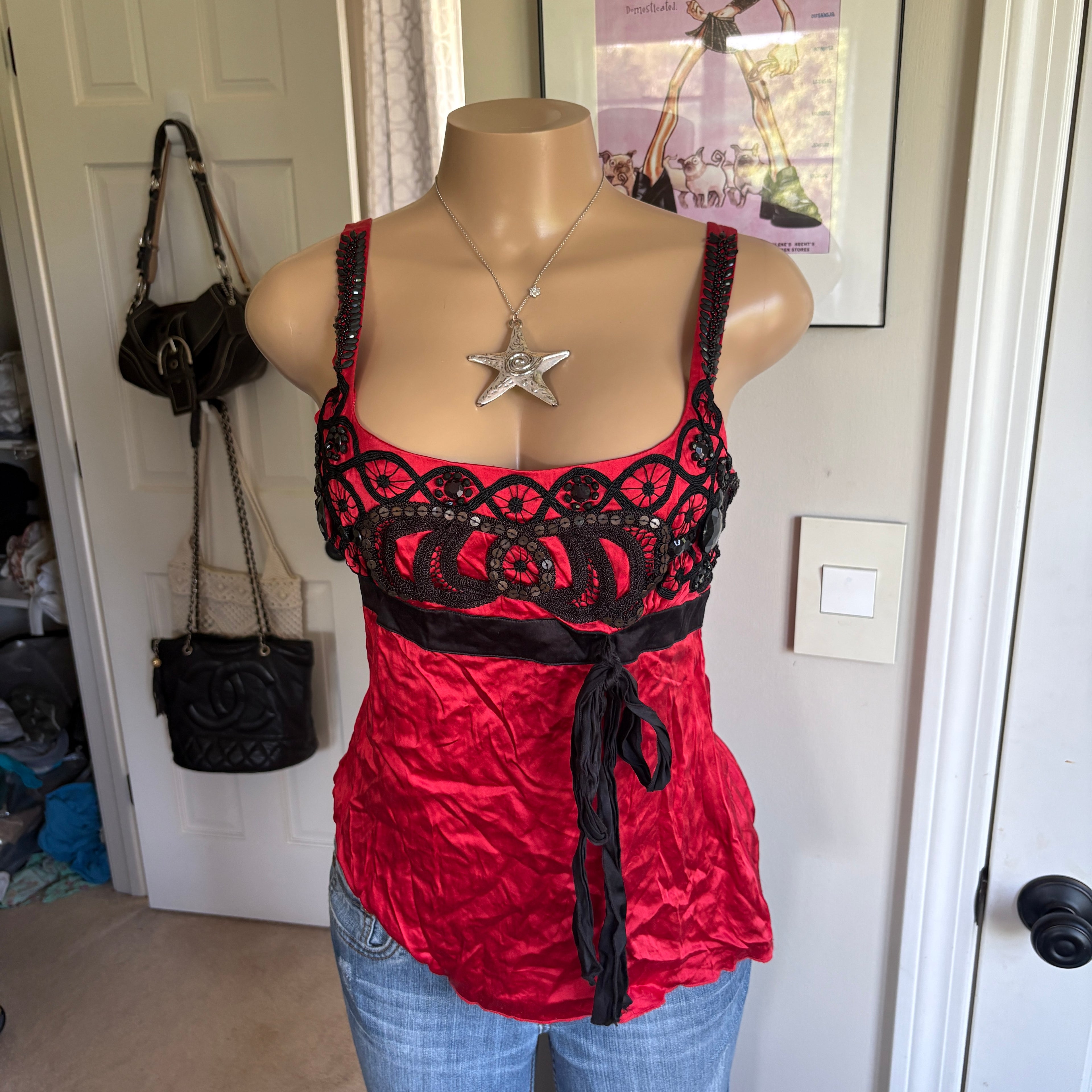 00s Bebe red & black silk tank top (size M)