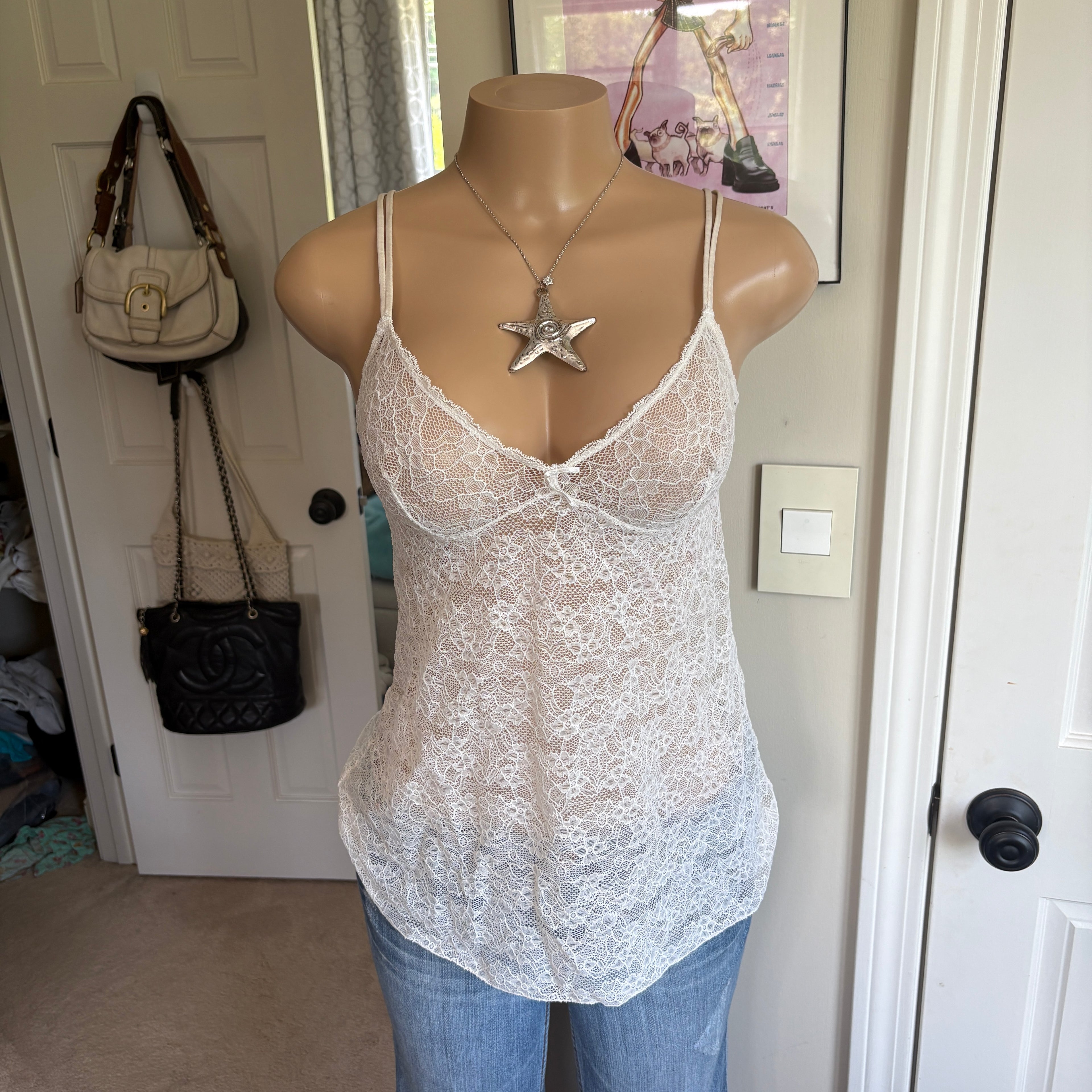 00s white lace cami slip top (size S)