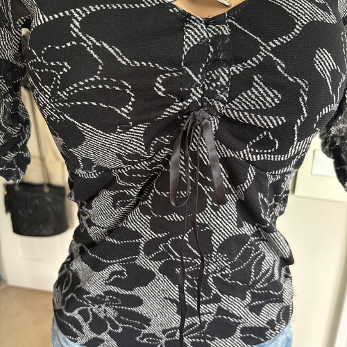 00s black floral top (size S)