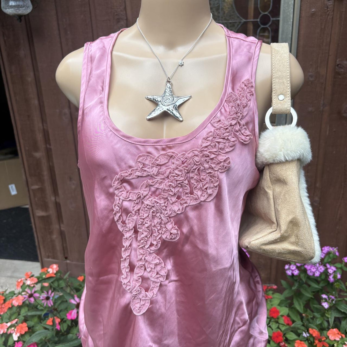 Y2K 2000s fairy Pink Satin Ruffle tank Top