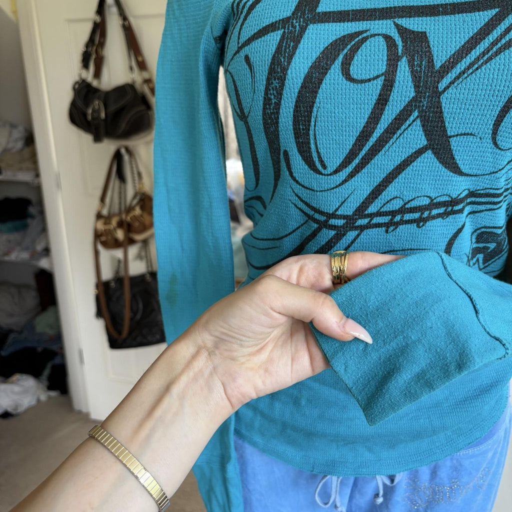 y2k 2000s Fox Racing blue spellout graphic long sleeve top