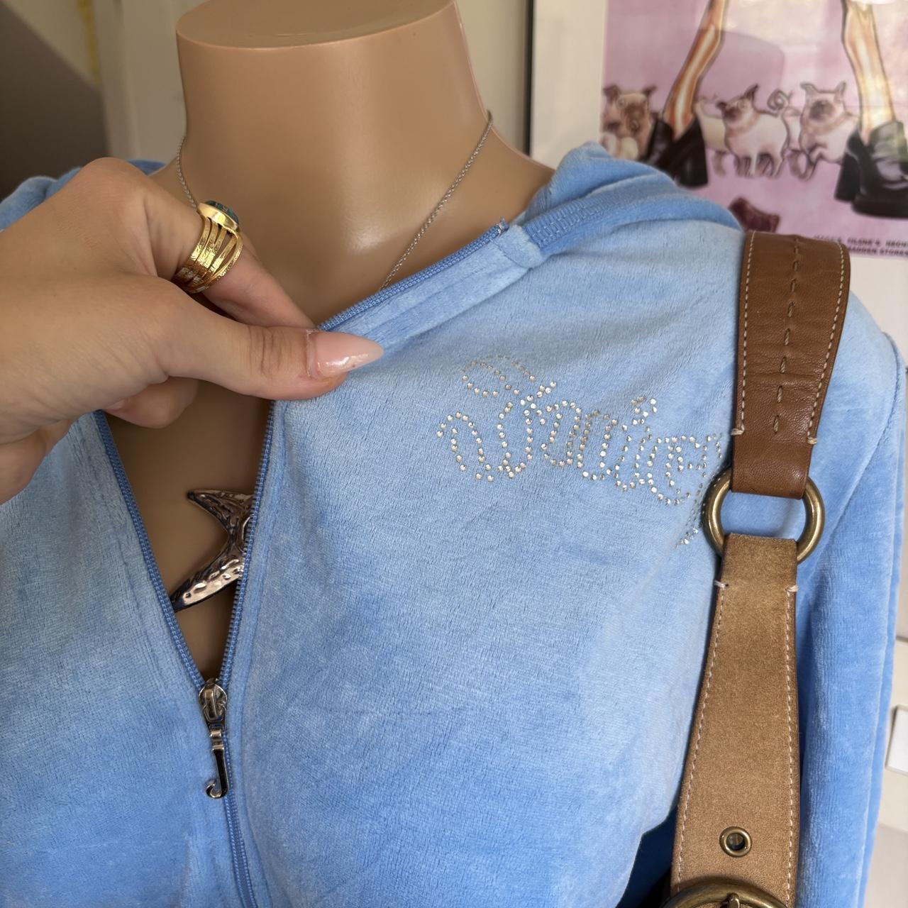 y2k vintage Juicy Couture blue velour rhinestone tracksuit set