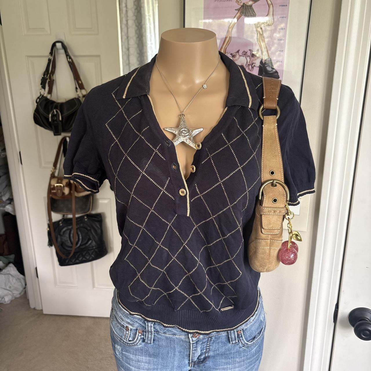 Y2K 2000s Burberry Dark Argyle Preppy Polo Top