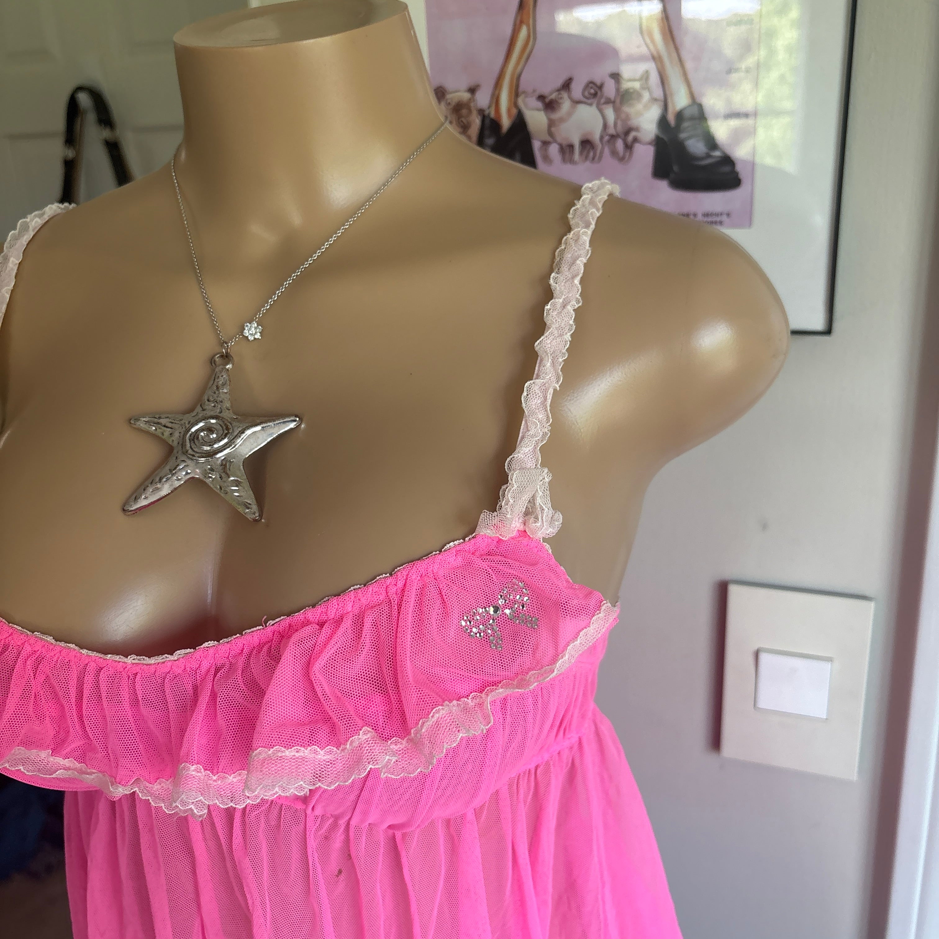 00s Victoria's Secret pink babydoll slip top (size S)