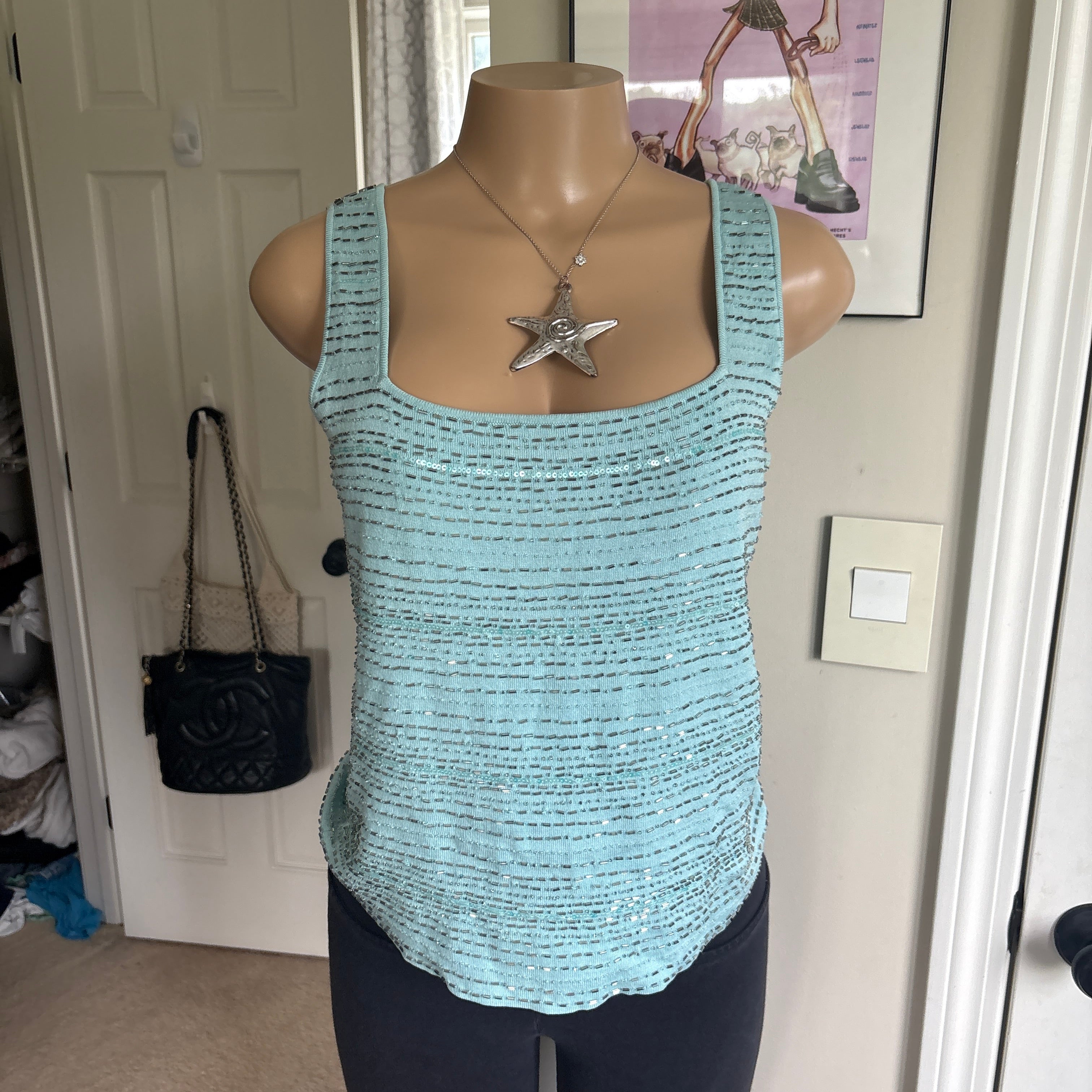 00s baby blue beaded tank top (size M)
