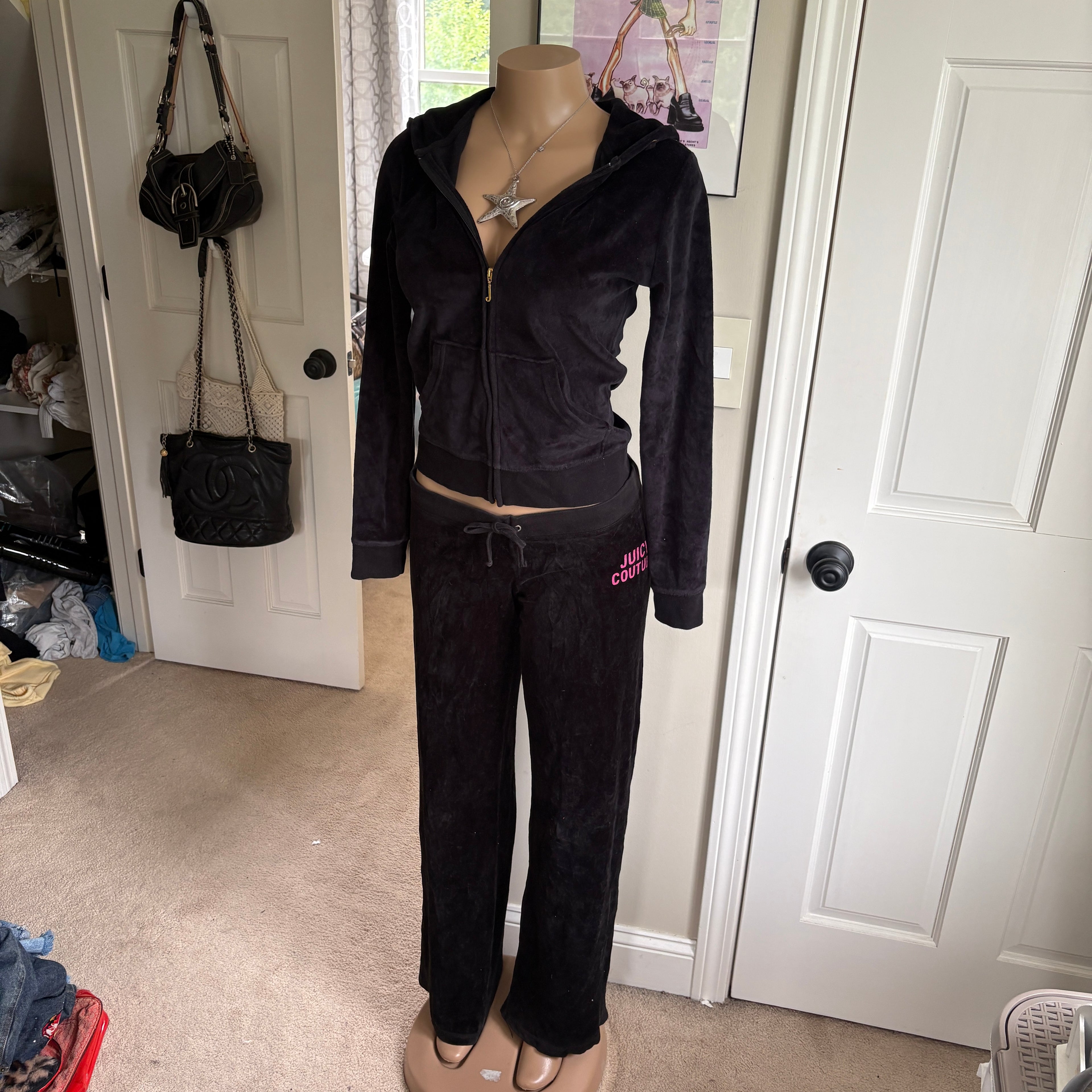 00s Juicy Couture black velour tracksuit set (size S)