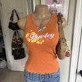 y2k 2000s Hurley spellout orange hibiscus graphic tank top