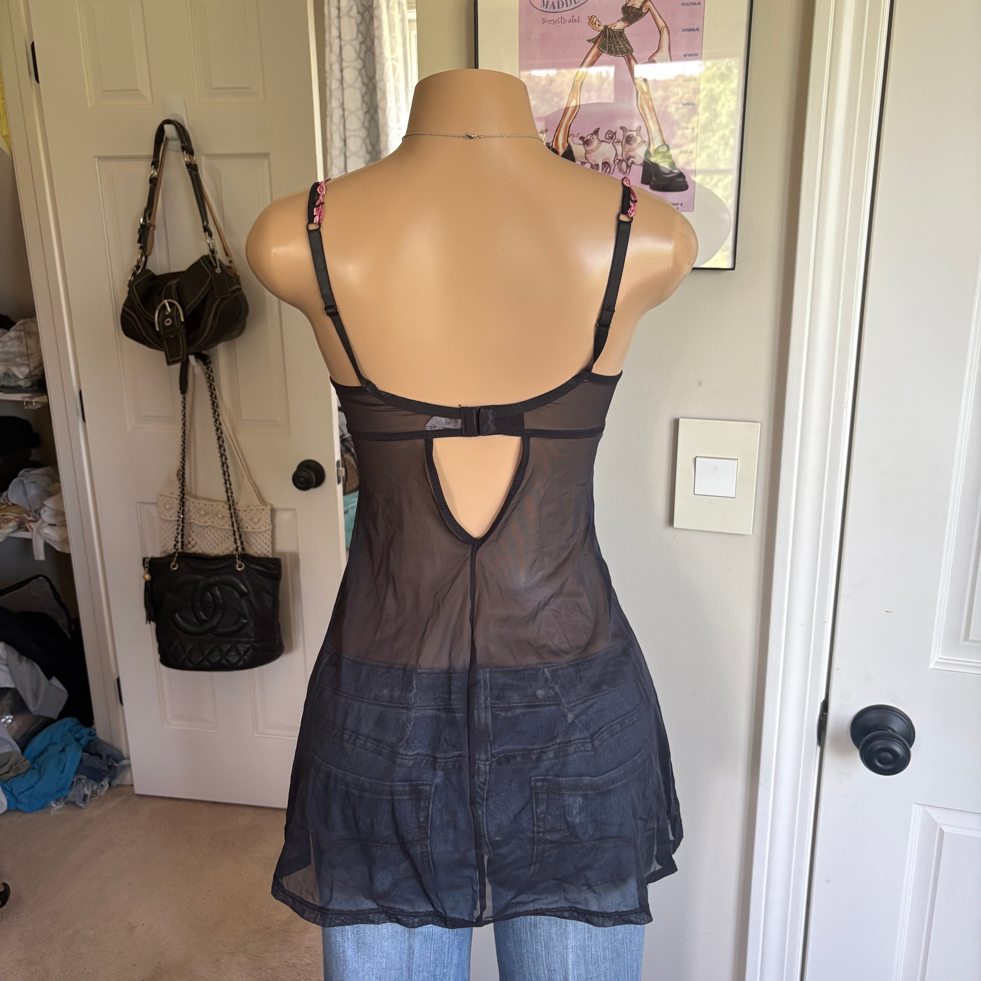 00s Victoria's Secret black & pink floral bustier top (size 34C)