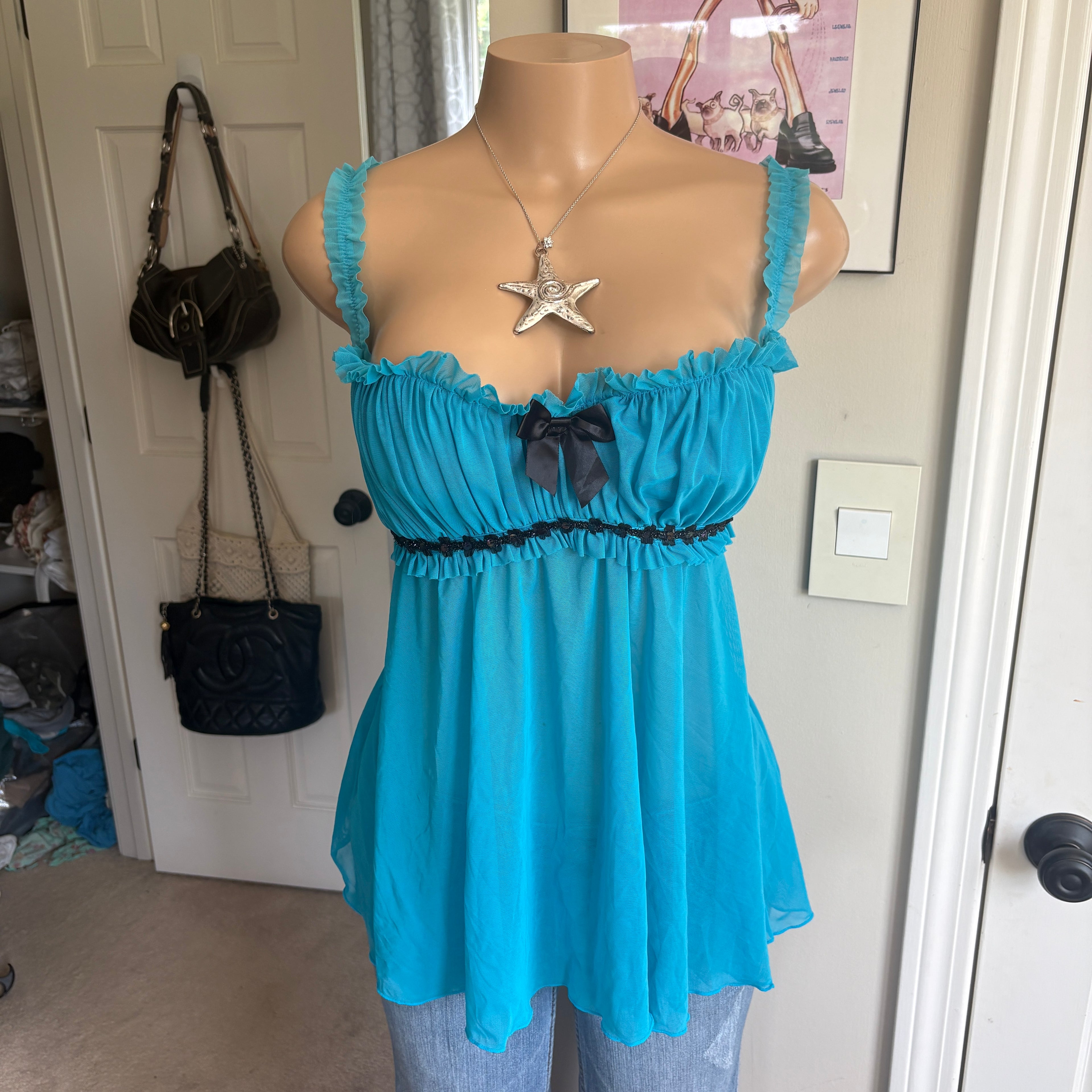 00s Frederick's of Hollywood blue bustier top (size XL)
