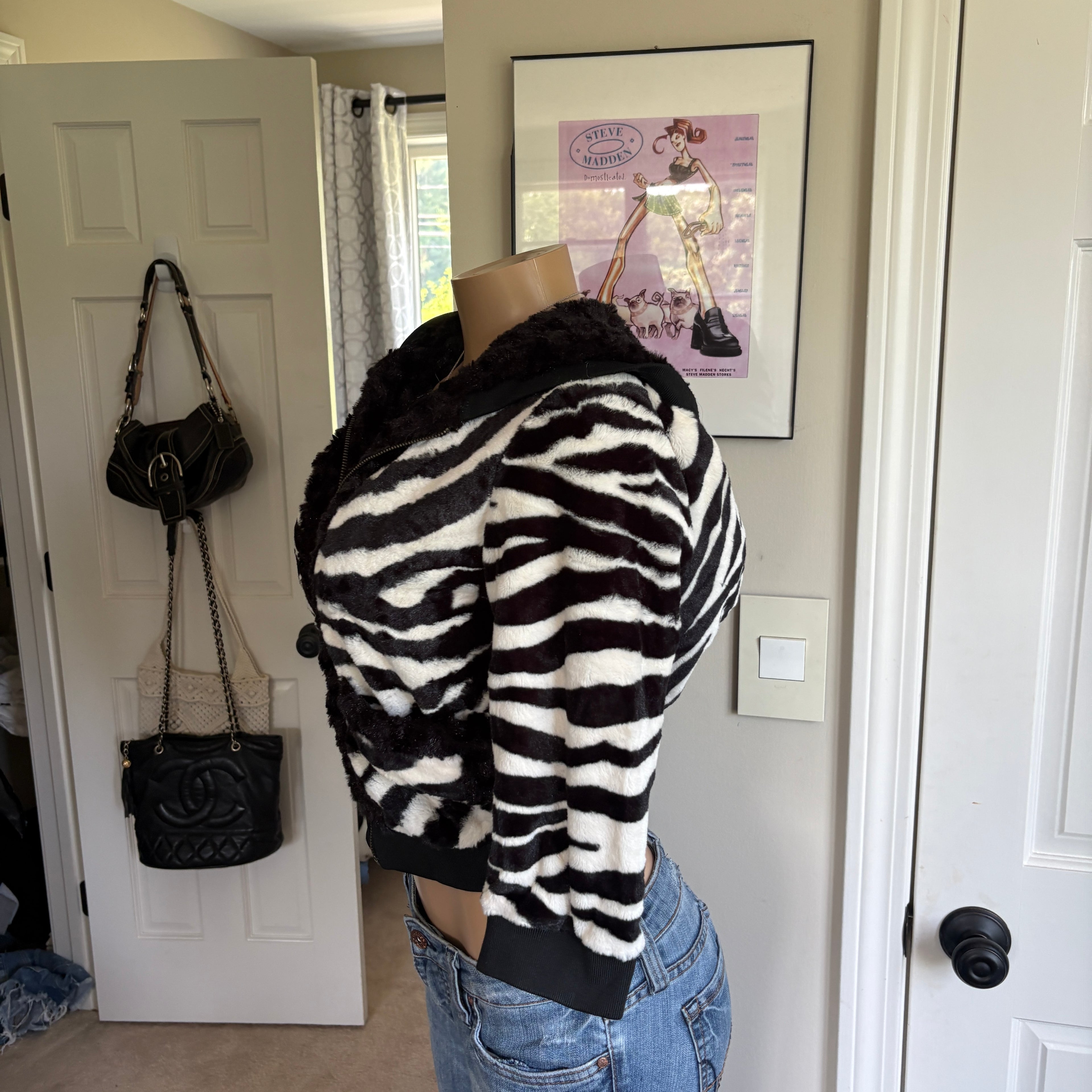 00s Dolce & Gabbana zebra faux fur hooded jacket (size S)