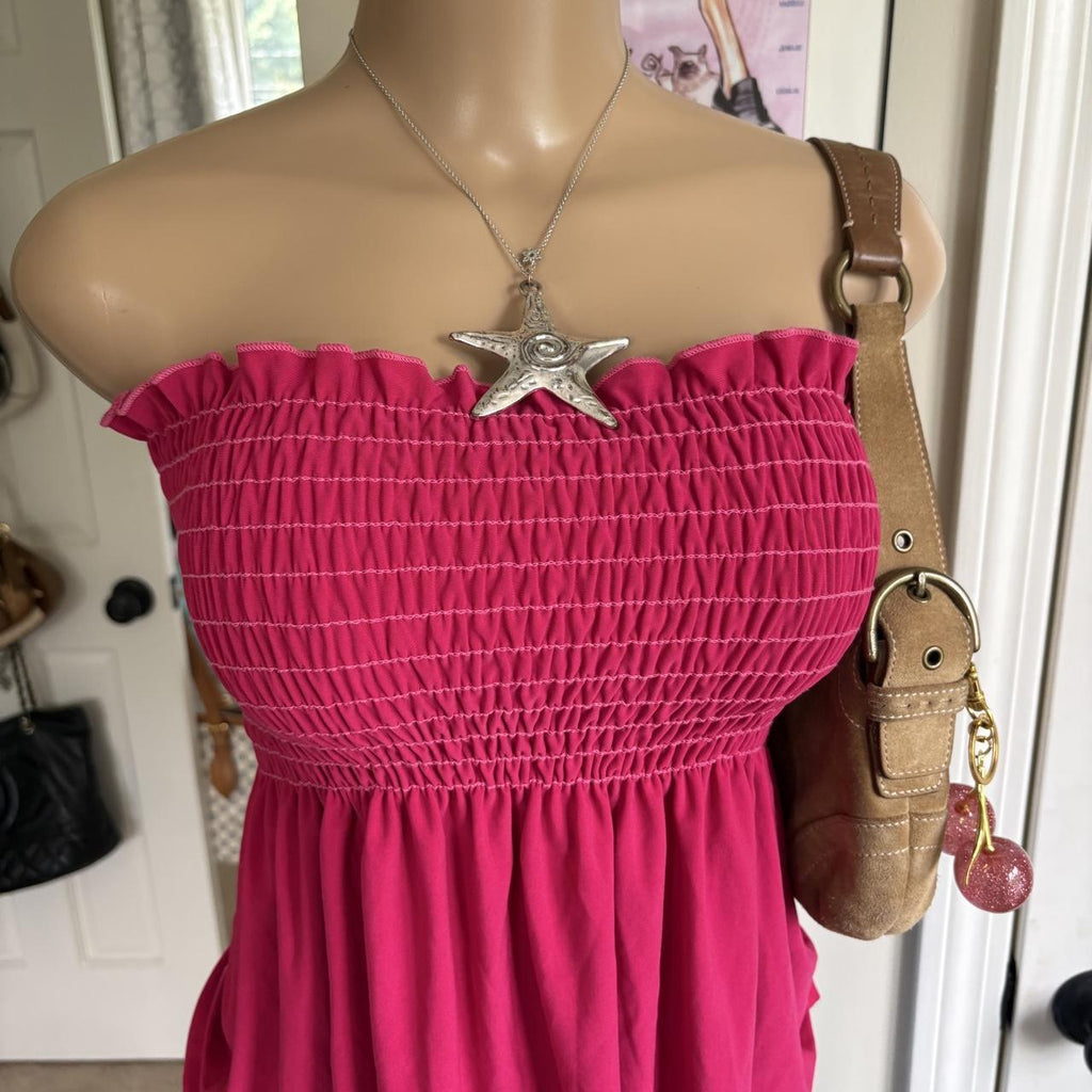 y2k 2000s hot pink smocked handkerchief bandeau top