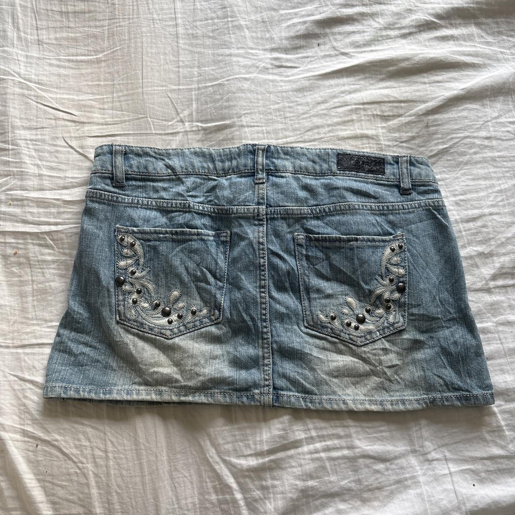 Y2K 2000s Celebrity Pink Studded Denim Mini Skirt