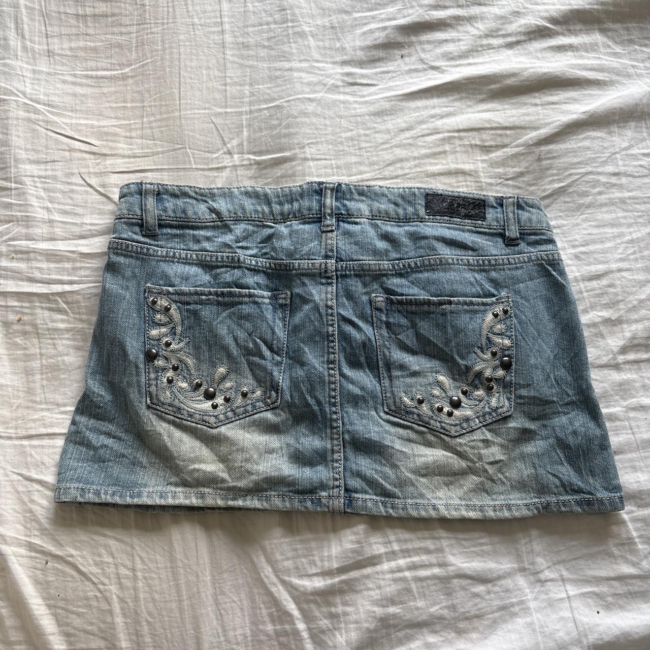 Y2K 2000s Celebrity Pink Studded Denim Mini Skirt
