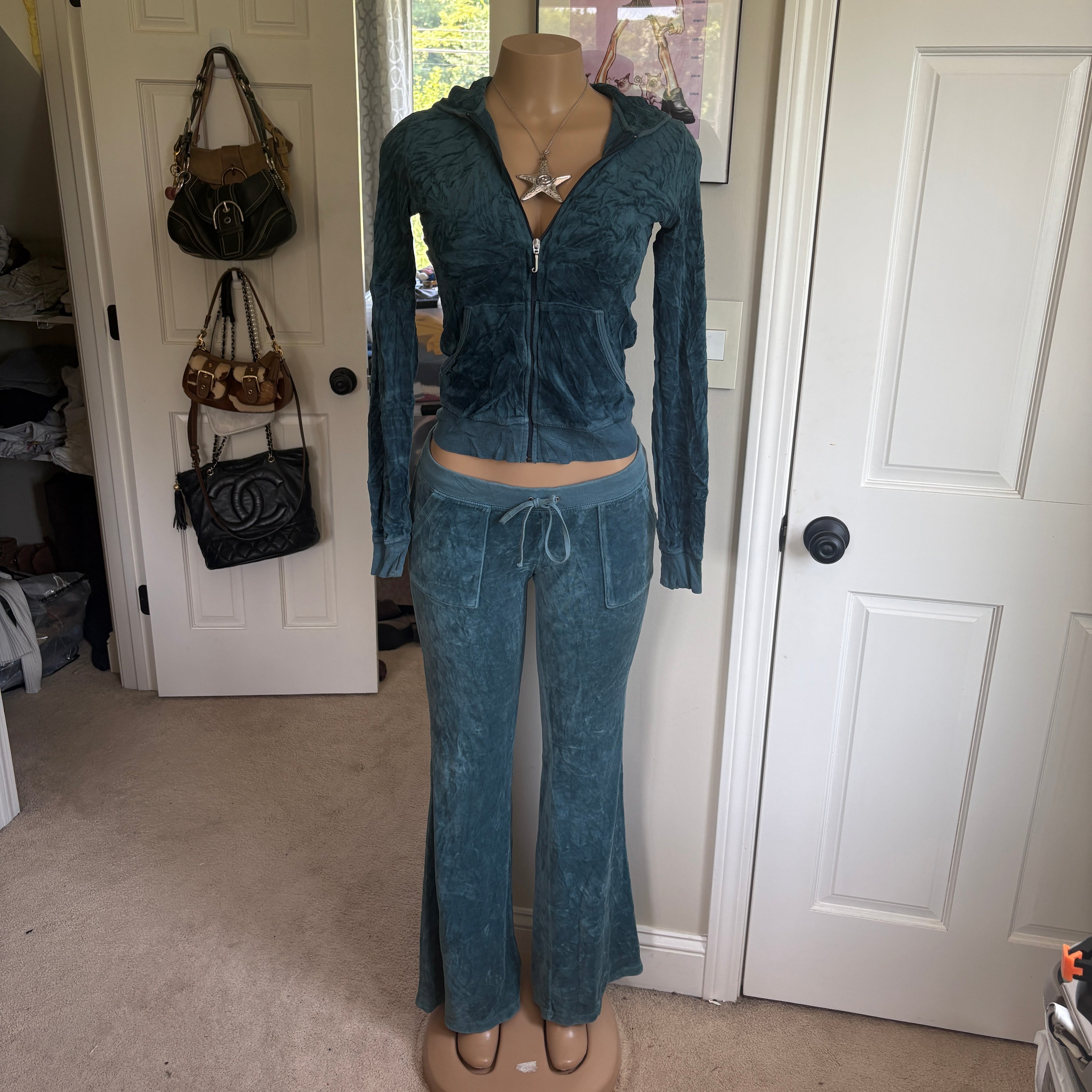 00s vintage Juicy Couture blue velour tracksuit set (size S)