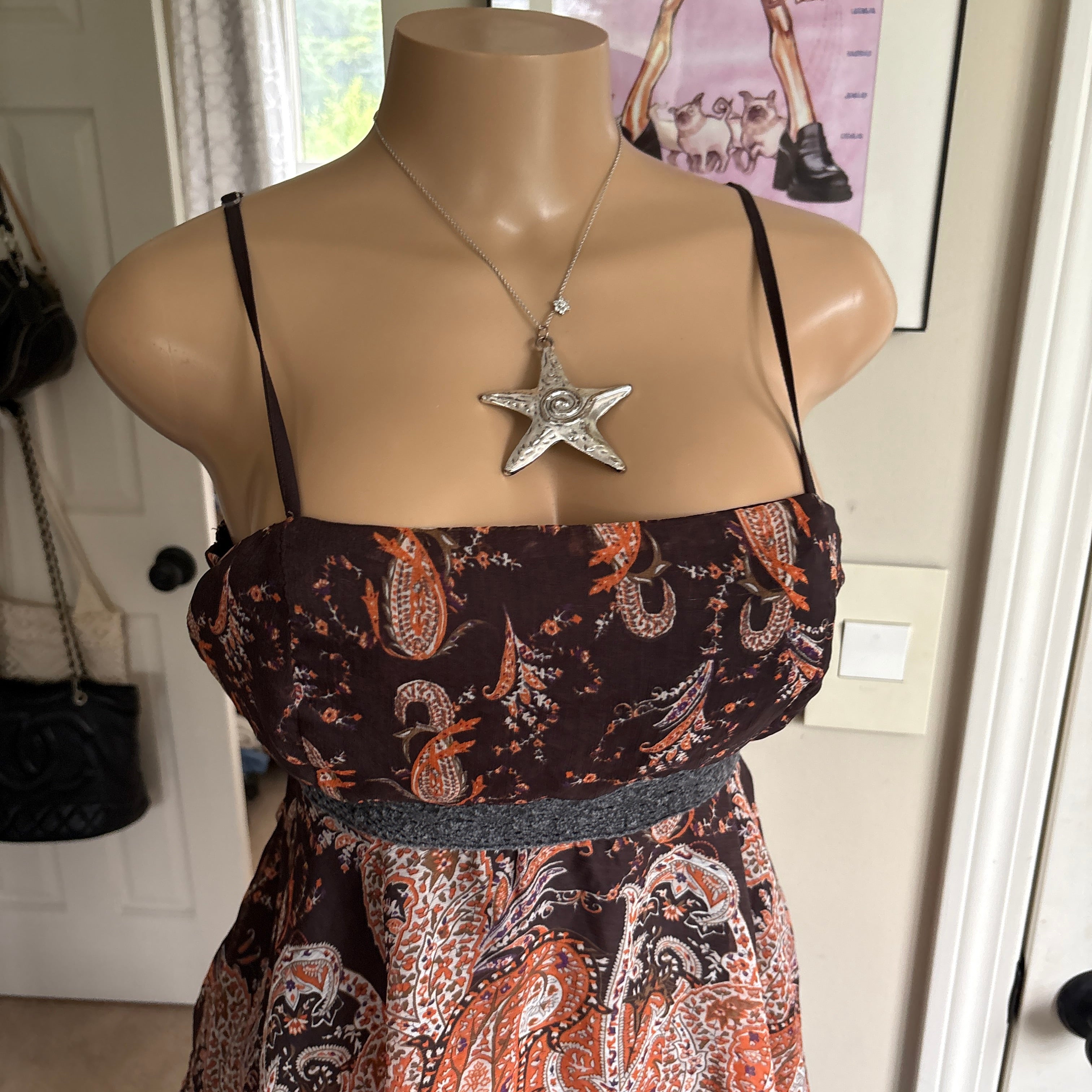 00s boho fairy paisley tie back asymmetrical dress (size L)