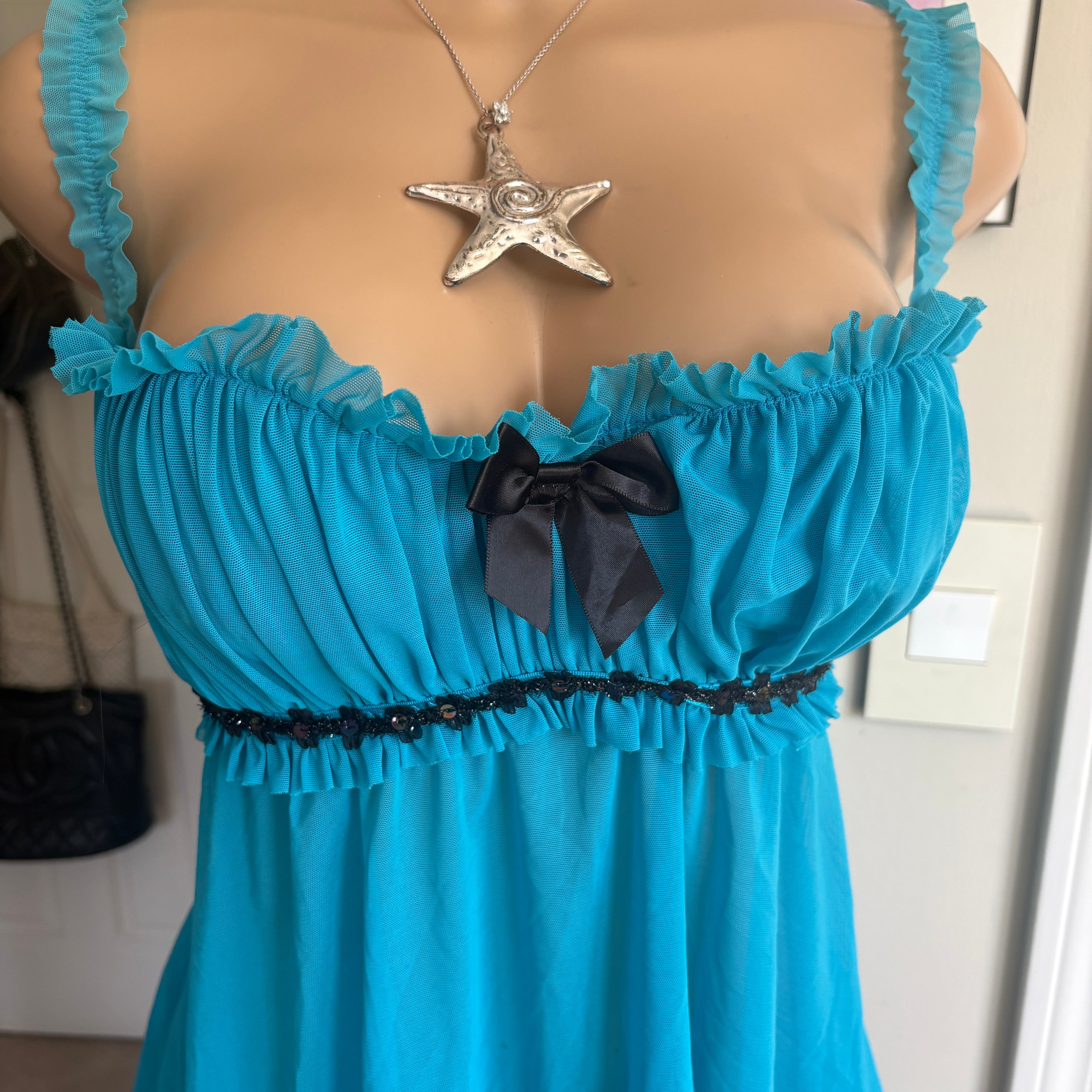 00s Frederick's of Hollywood blue bustier top (size XL)