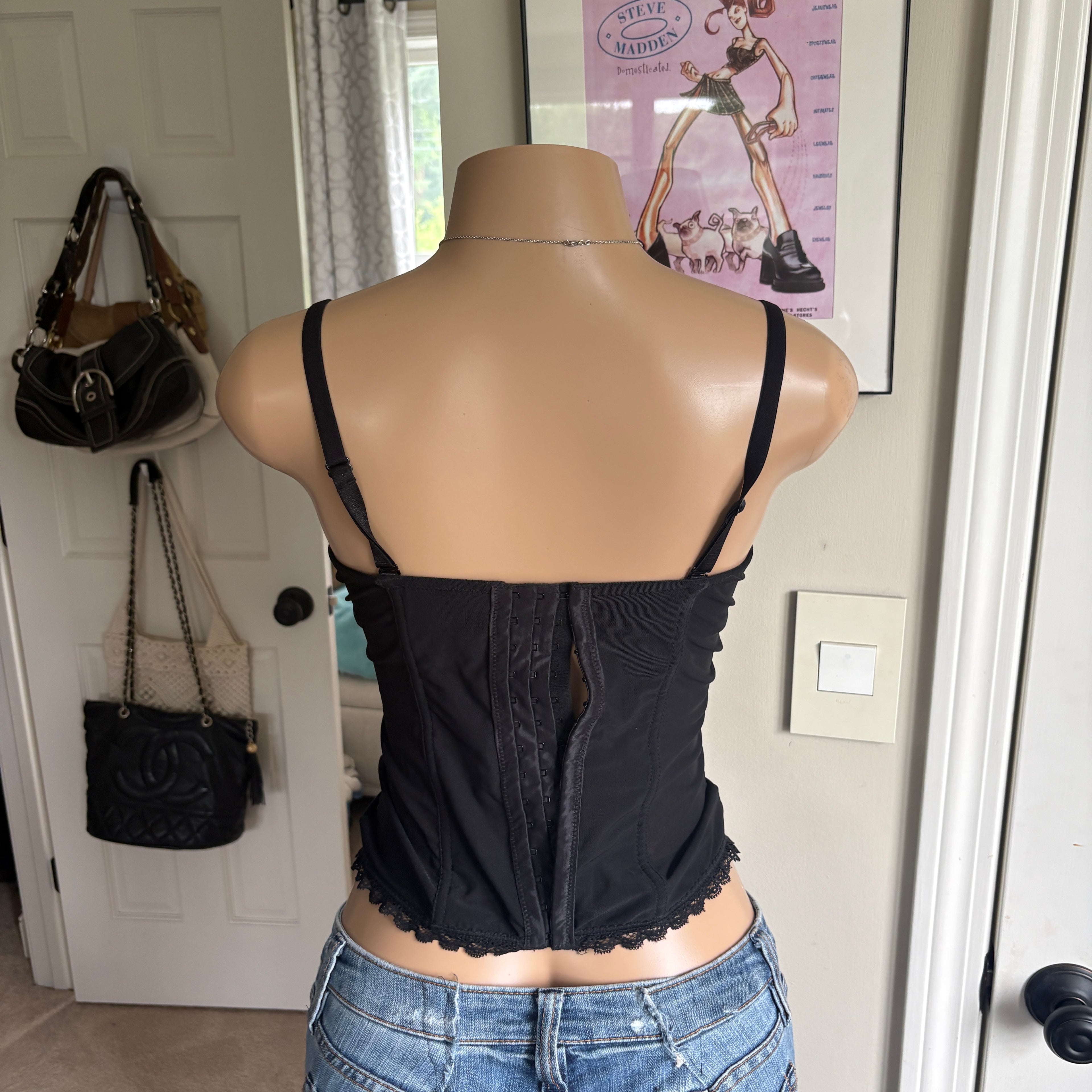 00s Censored black lace corset top (size 34C)